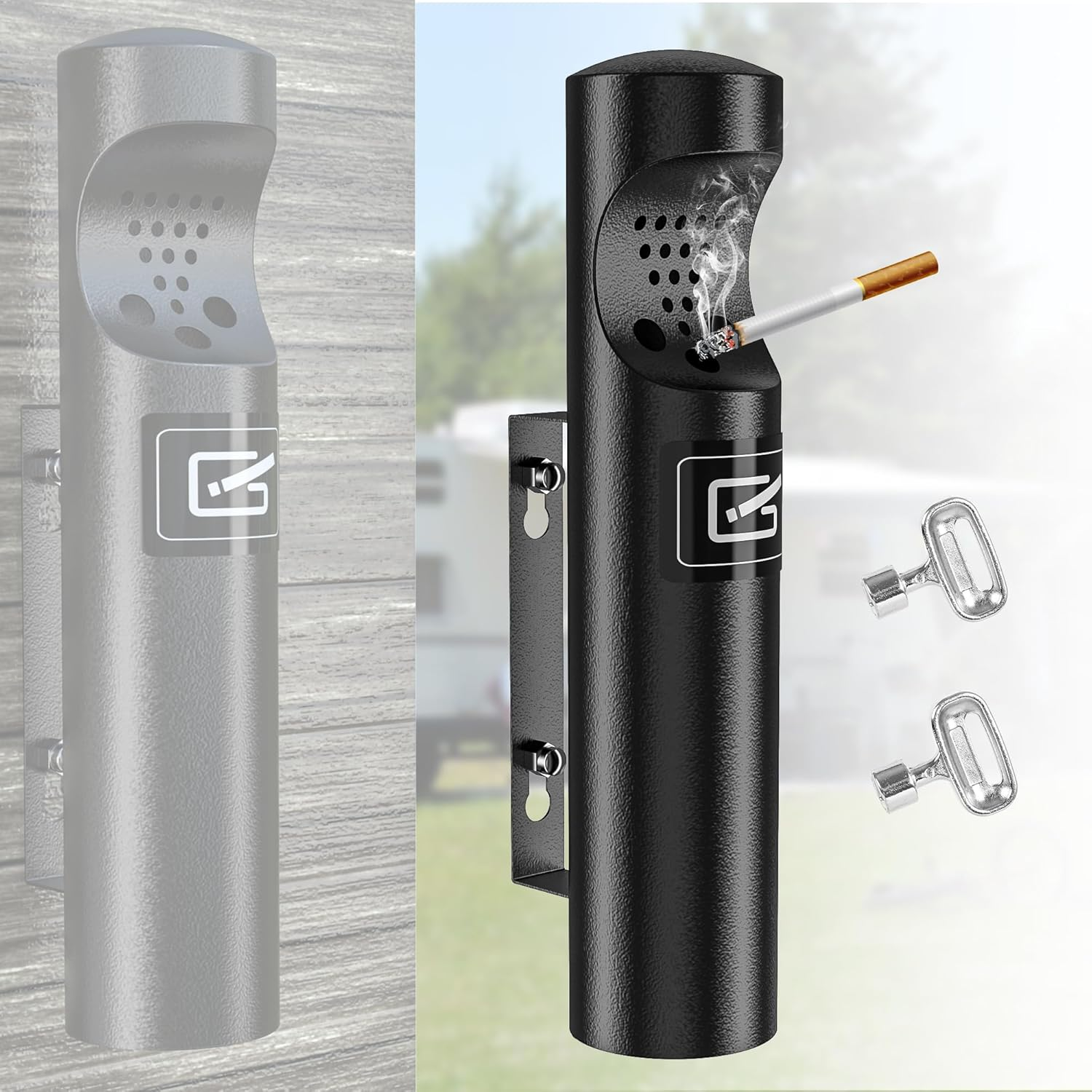 Outdoor Cigarette Ashtray, Wall Mounted Butt Receptacle, Commercial Disposal Container, Smokers Outpost for Patio - Stainless Steel