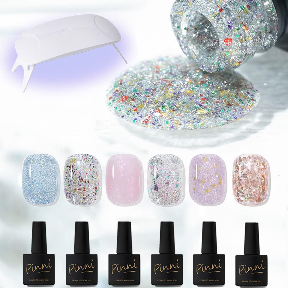 PINNI Pink Fairy Opal Glitter Gel Nail Polish Glitter Nail Polish UV Gel Polish Shimming White Nail Gel Polish Glimmer Shiny Nail Gel Nail Semi-Permanent Varnish