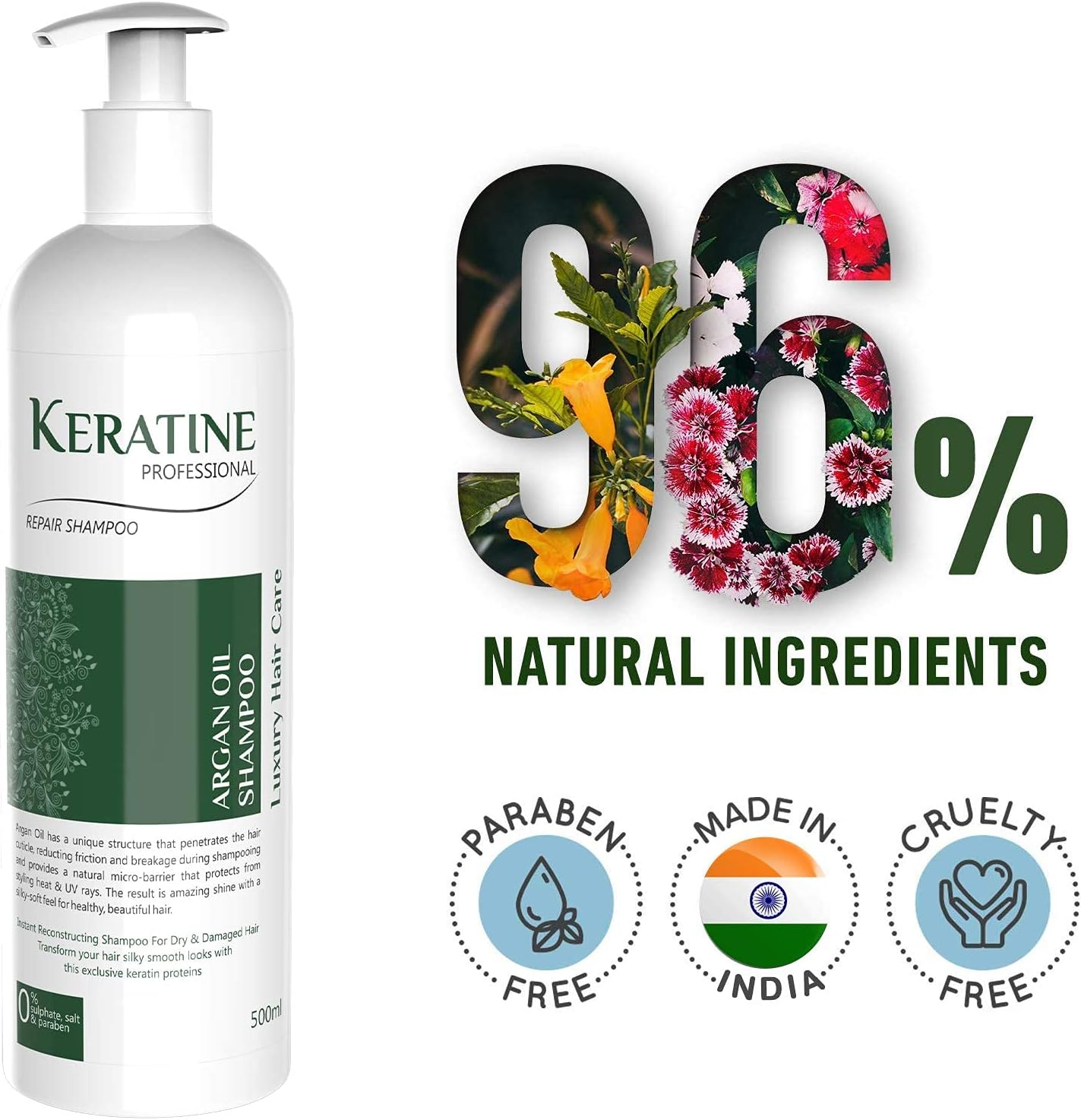 Keratine Professional Argan Oil Sulphate Free Shampoo & Keraglam Hair Spa Combo image number 2