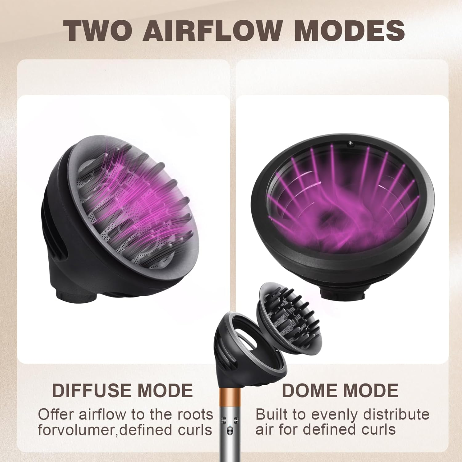 GENCAM Wave and Curl Diffuser Attachment Compatible with Dyson Airwrap Style, Airwrap Curl-Defining Diffuser Compatible with Dyson for Wavy, Curly, and Coily Hair, Enhance Natural Curls image number 6