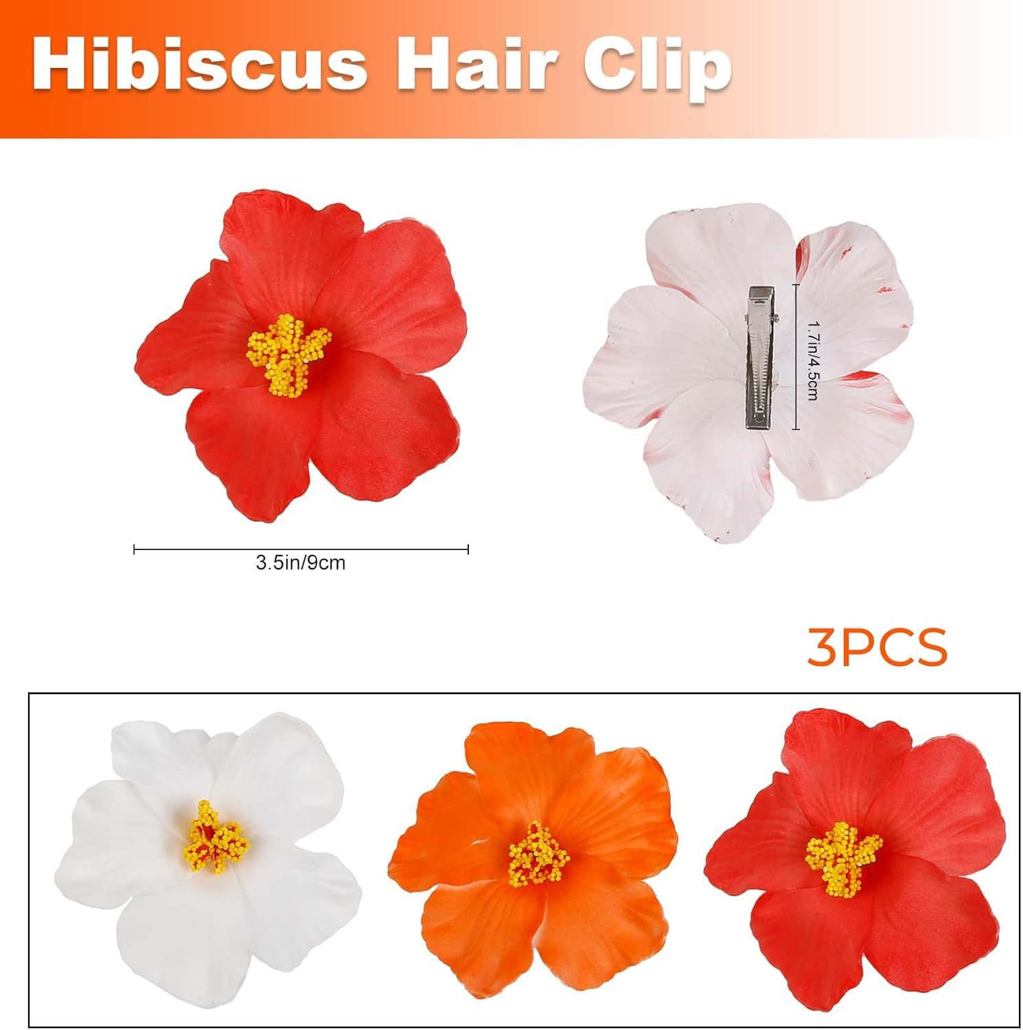 Nayyana 3 Pieces Hawaiian Flower Hair Clips for Women, Plumeria Hibiscus Hair Clip, Hair Clips, Hawaiian Flower Hair Clips, Artificial Flower Clips for Holiday, Beach Party