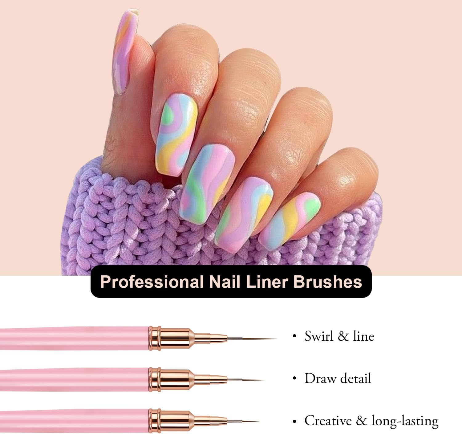 Nail Brush Set - 5 Pieces Fine Brush Nail Art Liner Brush, Professional Nail Art Brush Fineliner, Brush for Gel Nails, Nail Design Brush for Acrylic Fingernails Nail Drawing Line - Purple (3) image number 2