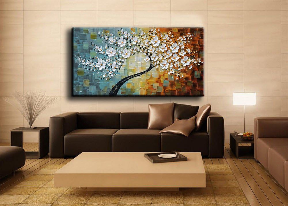 (24X48Inch (60X120Cm), Ys-0010) - Yasheng Art -100%Hand-Painted Contemporary Art Oil Painting on Canvas Texture Palette Knife Tree Paintings Modern Home Interior Decor Abstract Art 3D Flowers Paintings Ready to Hang 60Cm X 120Cm image number 6