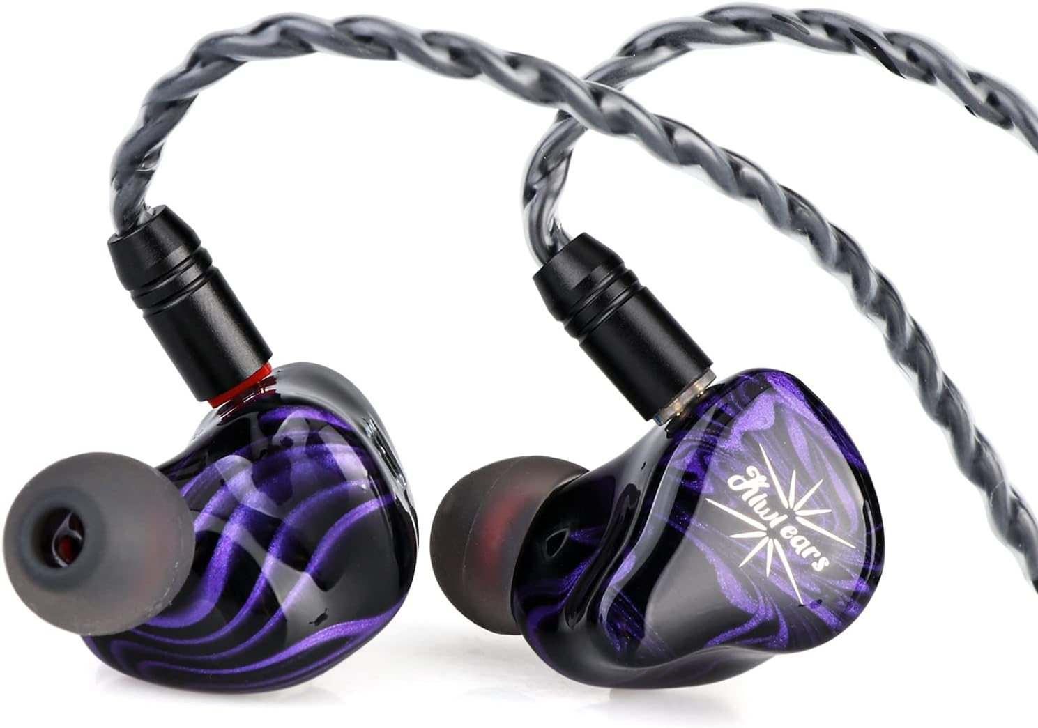 Linsoul Kiwi Ears Quartet 2DD+2BA Hybrid In-Ear Monitor, Hifi Earphones with Hand-Crafted Resin Shell, Detachable OFC Silver-Plated IEM Cable for Audiophile Musician DJ Studio Gaming (Purple, Quartet) image number 3
