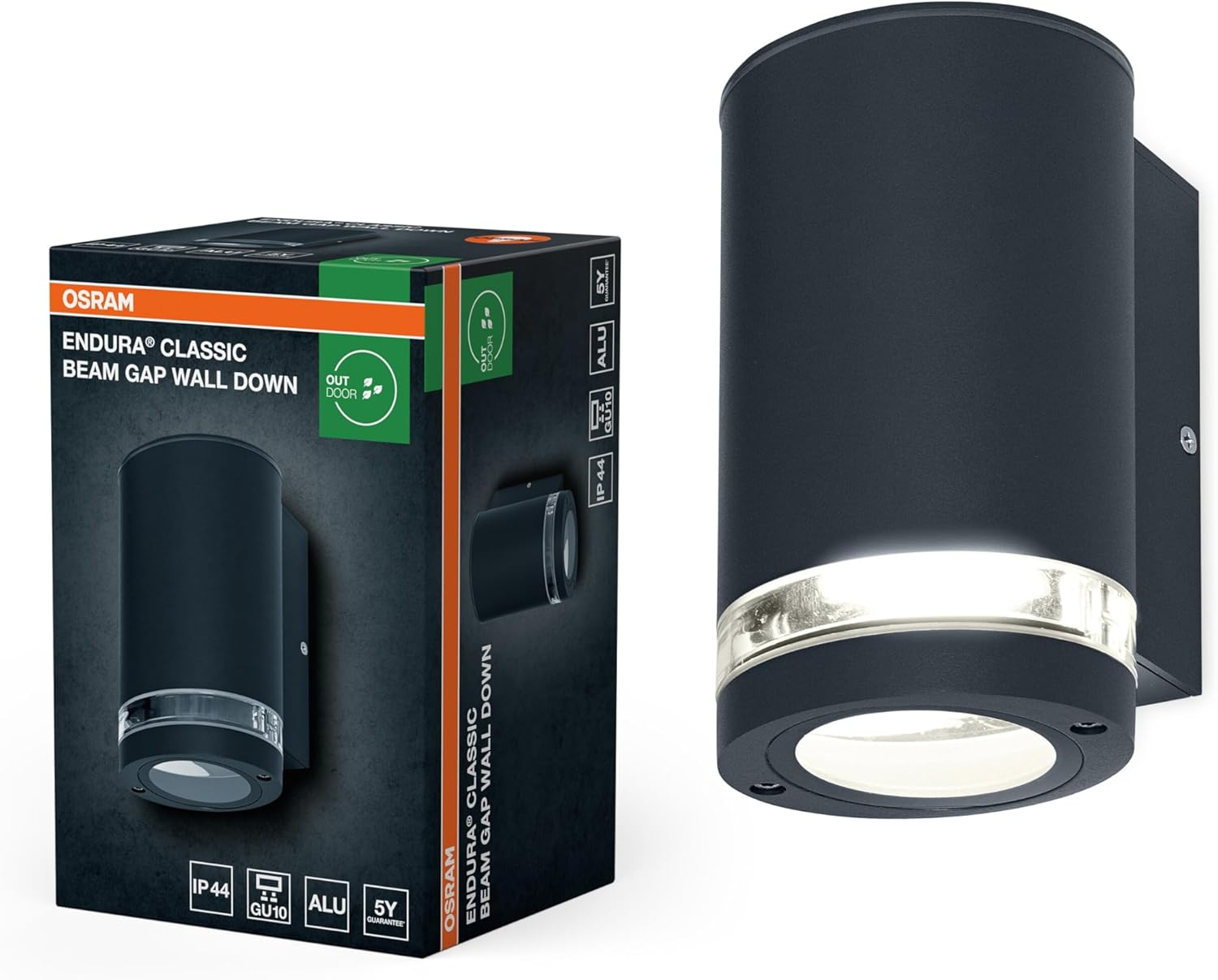 OSRAM Outdoor Wall Light GU10 Downlight with Gap Ring, Indirect Light, Aluminium Housing Dark Grey, IP44 & IK03, Wall Light for Facades image number 3