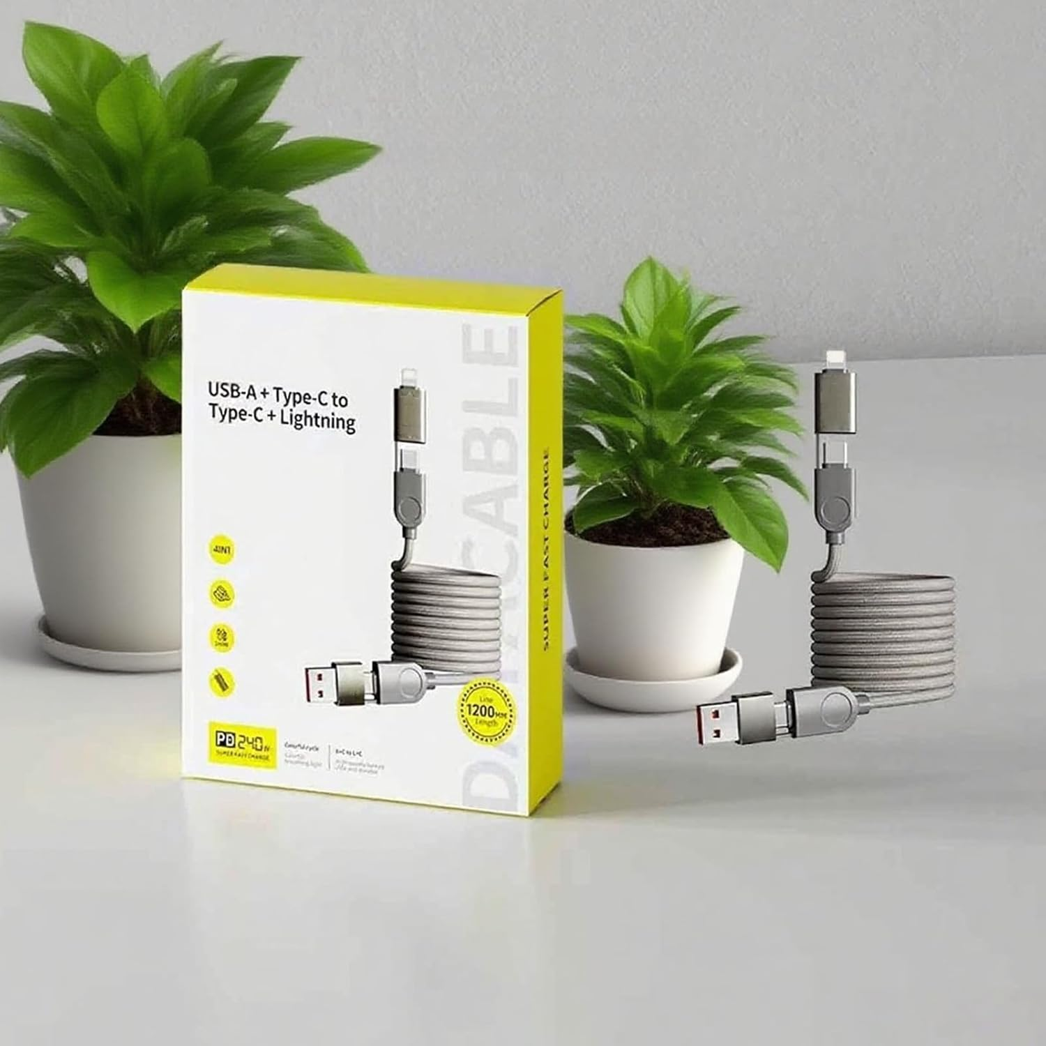 Magnetic USB C Cable -Automatic Coiled, Coiled 240W 4-In-1 Multi Charging Cable (1.2M), USB A/C to C/L, Fast Charger for Iphone 16/15/14 Pro Max, Macbook, Ipad, Samsung S24 & More image number 4