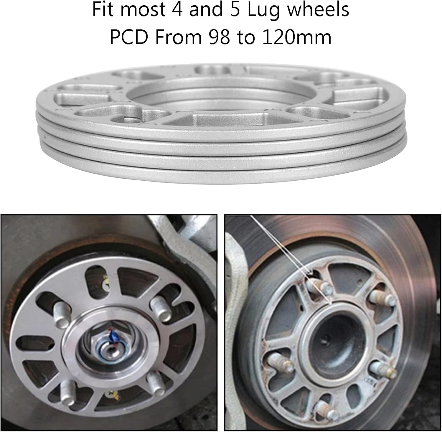 Acbbmns 4 Pcs Car Universal Wheel Spacers, 5Mm Aluminum Alloy Shim Spacer Modified Widened Wheel Hub Gaskets for Most 4/5 Lug Wheels PCD 98-120Mm image number 4
