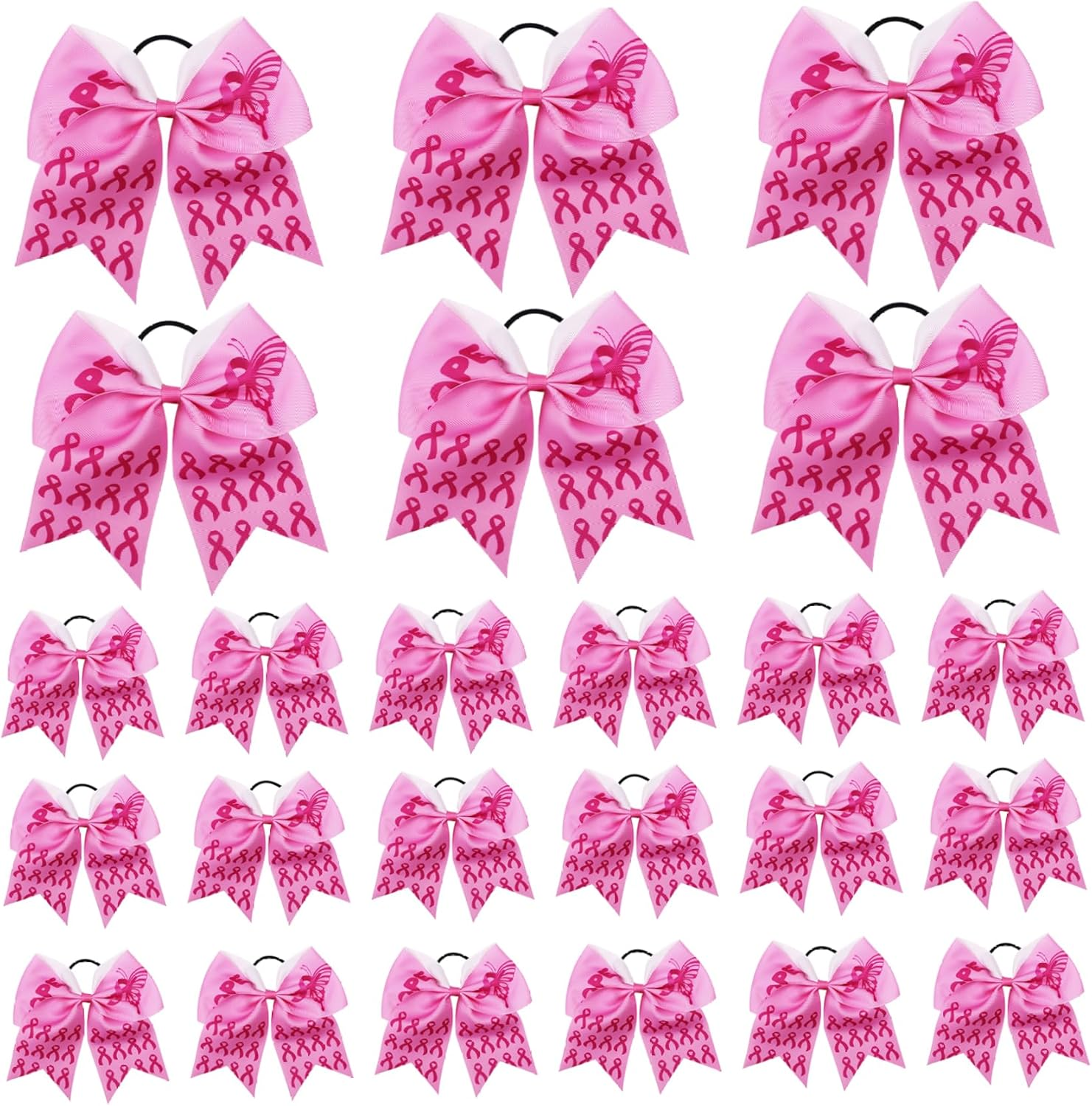 Cheer Bows, Breast Cancer Cheer Bows 24Pcs 8X7 Inch Breast Cancer Awareness Bows with Elastic Band Decorative Inspiring Cheer Bows for Women, Girls, Breast Cancer Awareness Bows image number 5