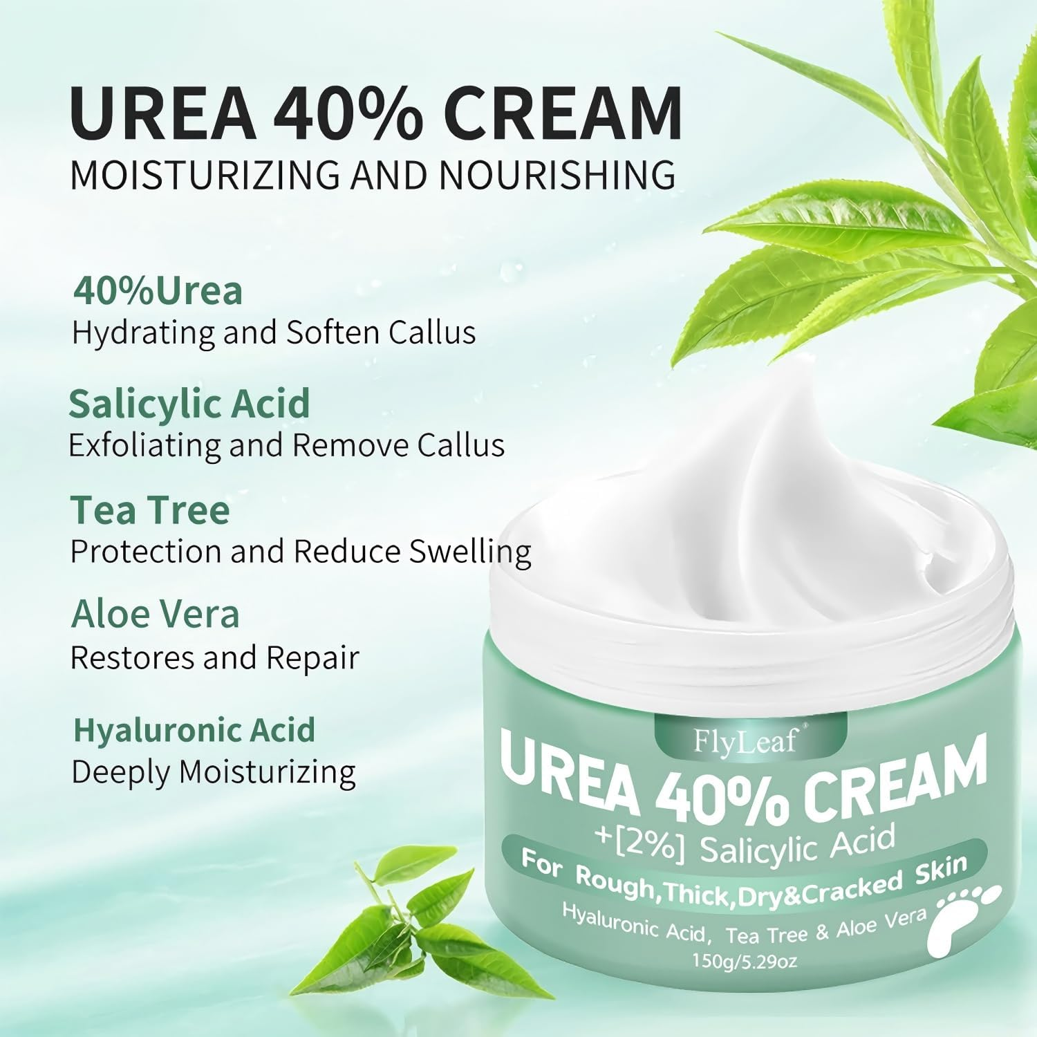 Urea Cream 40%, plus Salicylic Acid 2%, Foot Cream for Thick, Cracked, Rough, Dead & Dry Skin - Corn, Callus Remover and Soften Visit, Moisturizer for Feet, Elbows, Hands and Knees, Keratolytics Skin image number 4