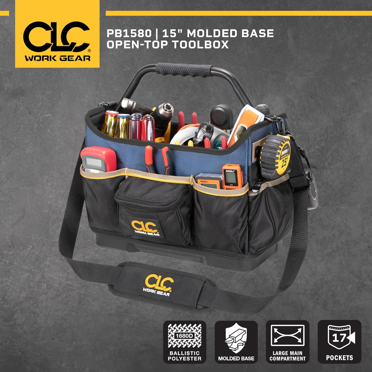 CLC Work Gear PB1580 15" Molded Base Open-Top Toolbox, Black image number 6