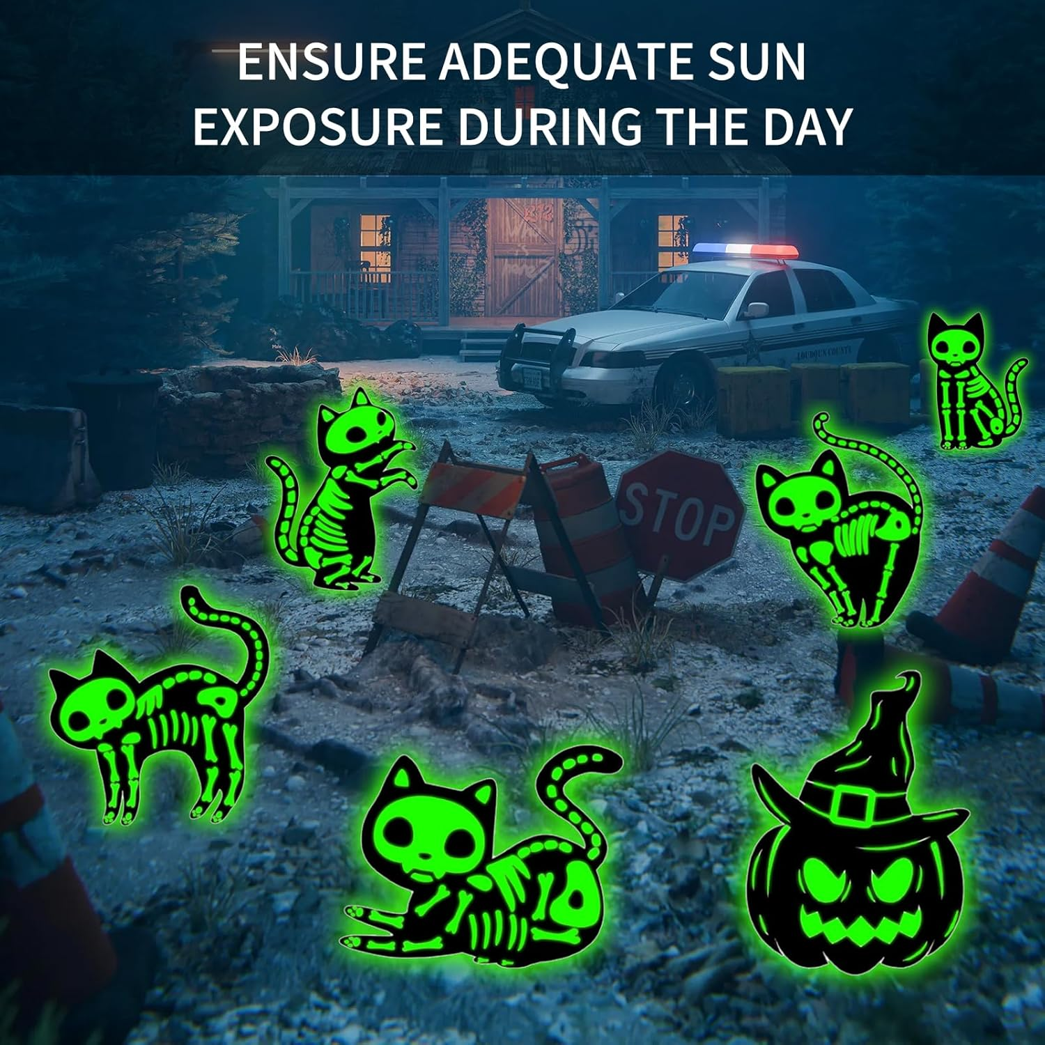 6 Pack Halloween Decorations Yard Sign,Scary Family Home Front Yard Sign Glow in the Dark Black Cat,Outdoor Yard Lawn Garden Halloween Decor image number 2