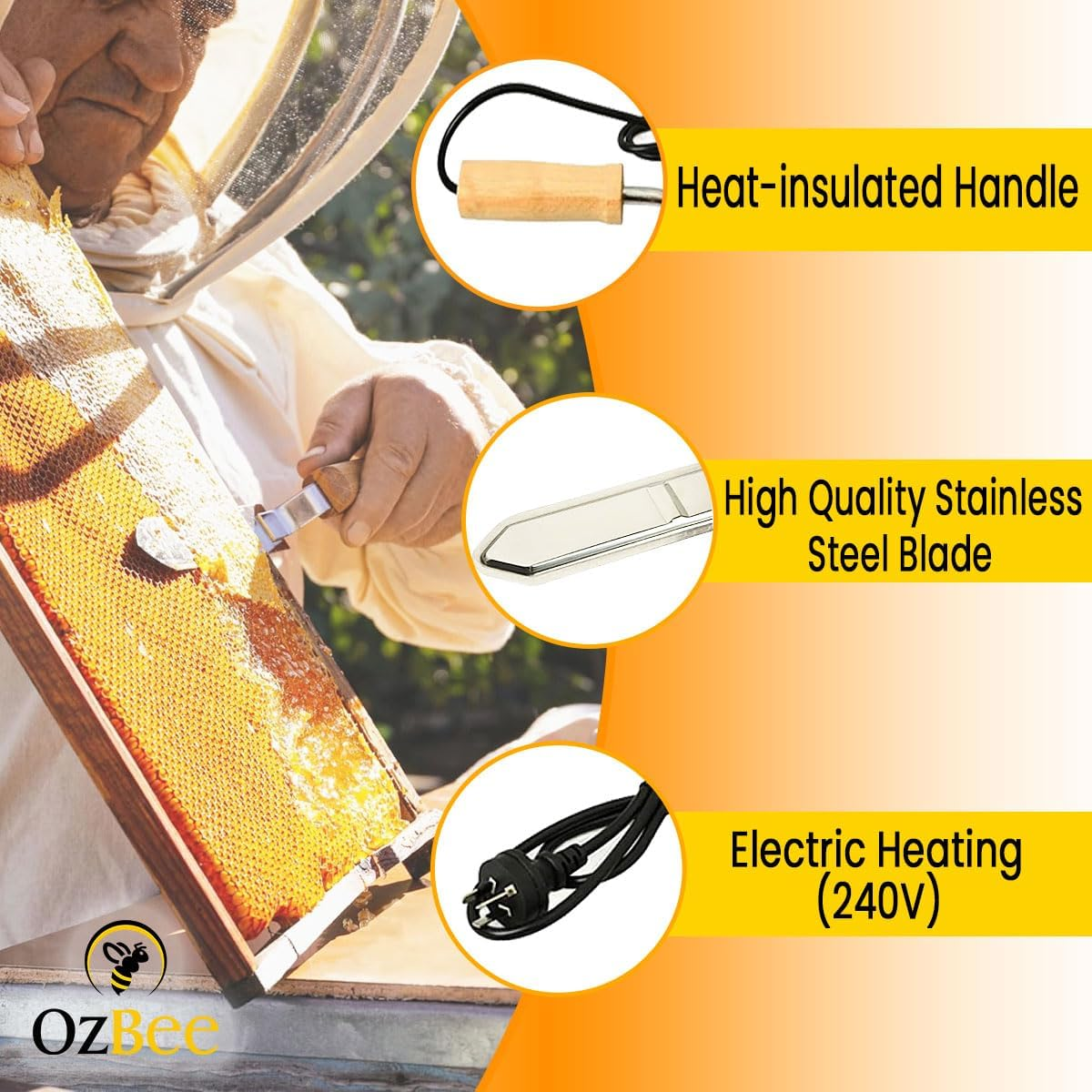 Electric Honey Uncapping Knife | Stainless Steel Electric Honey Comb Cutter | Wax Scraper & Uncapping Cutter Tool | Beekeeping Tools for Beekeeper Honey Extraction & Beeswax Harvesting