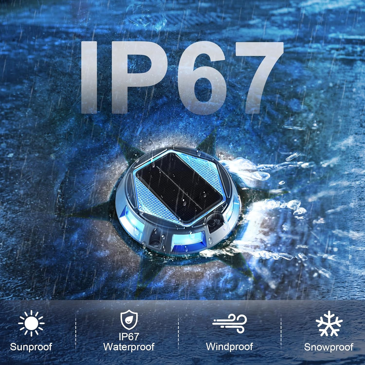 Roshin 4 Pack Solar Driveway Lights Outdoor, RGB 9 Colors 3 Dynamic Modes Solar Deck Lights, IP67 Waterproof Warning Step Lights for Sidewalk Walkway Pathway Dock Lawn Garden Decor image number 1