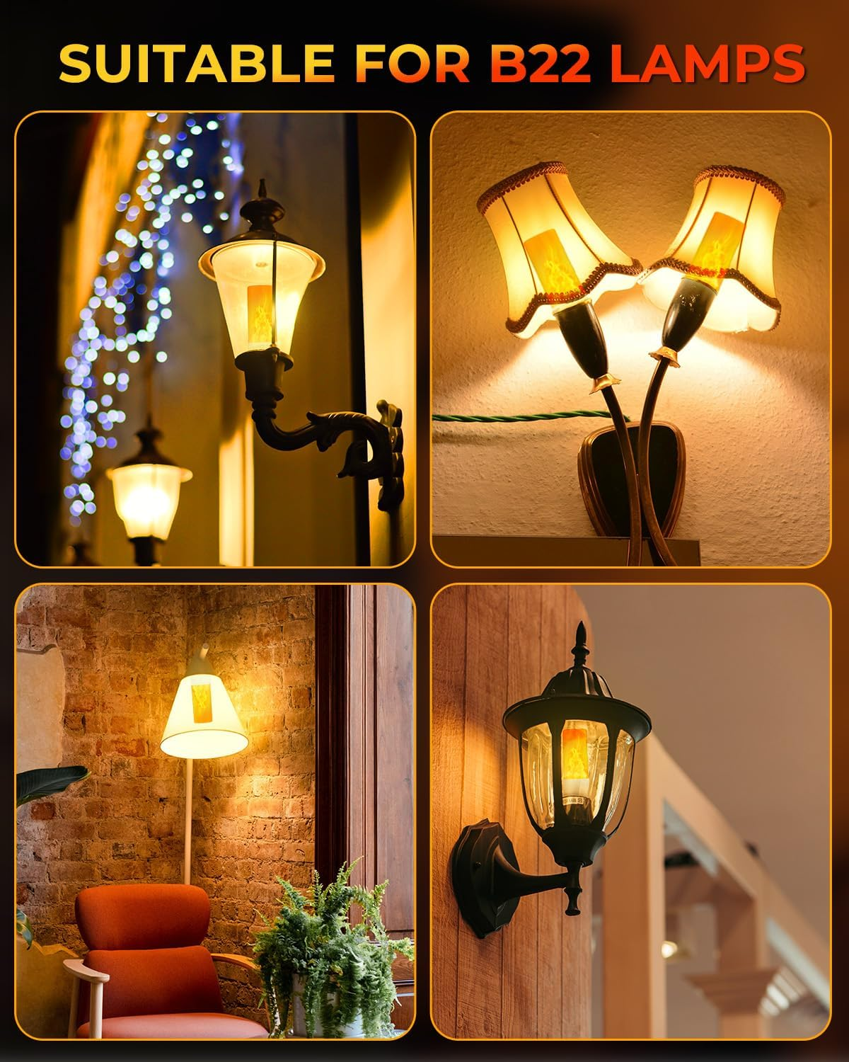 Brightark B22 Flame Effect Light Bulb, Fire Flashing Light Effect 3W LED Outdoor Light, 1300K Warm White with 3 Lighting Modes for Halloween Christmas House Garden Party Wedding Decor image number 2