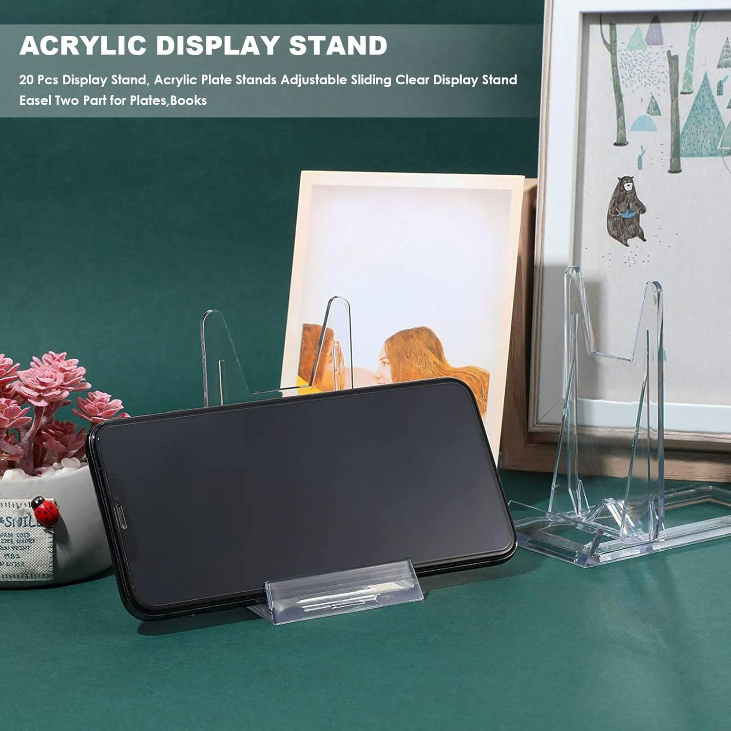 Anlayliay 20 Pcs Display Stand, Acrylic Plate Stands Adjustable Sliding Clear Display Stand Easel Two Part for Plates,Books image number 1