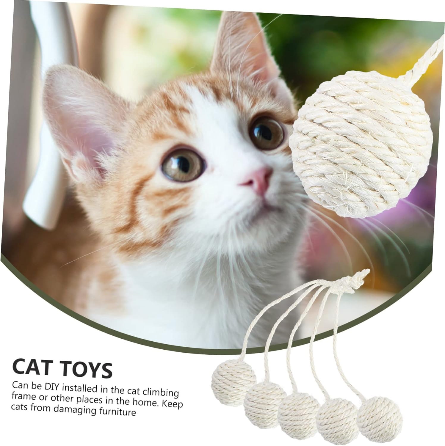 Mipcase Pack of 10 Cat Teasing Entertainment Cat Ball Hanging Toy Shelf Balls Toy Crawling Rack Toy - Sisal Exercise Biting Novelty Self Entertainment image number 6