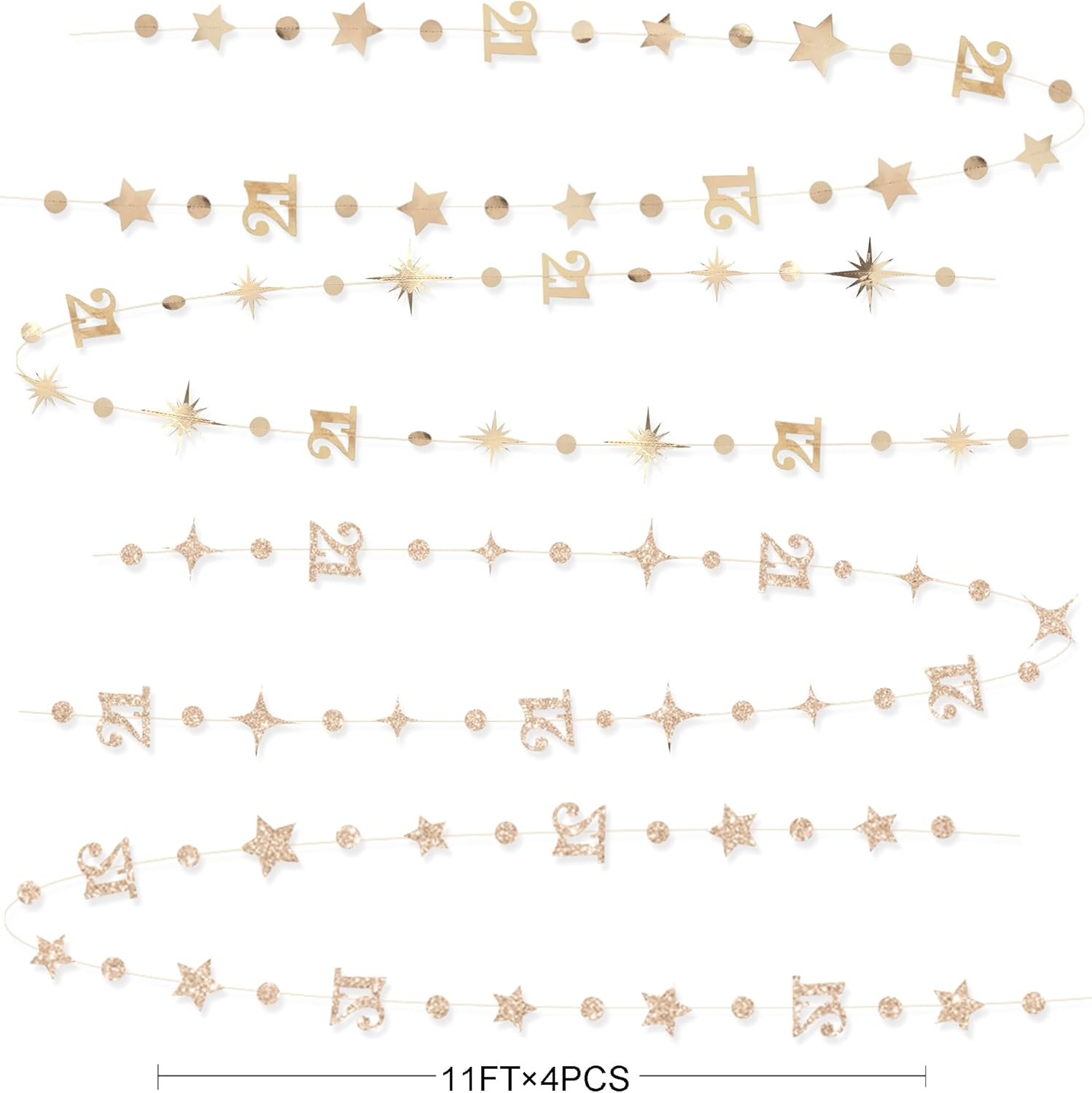 Champagne Gold 21St Circle Dot Star Streamer Garland Metallic Glitter Paper Number 21 Hanging Banner for Boys Girls Happy 21 Years Old Finally Legal Twenty One Birthday Anniversary Party Decorations