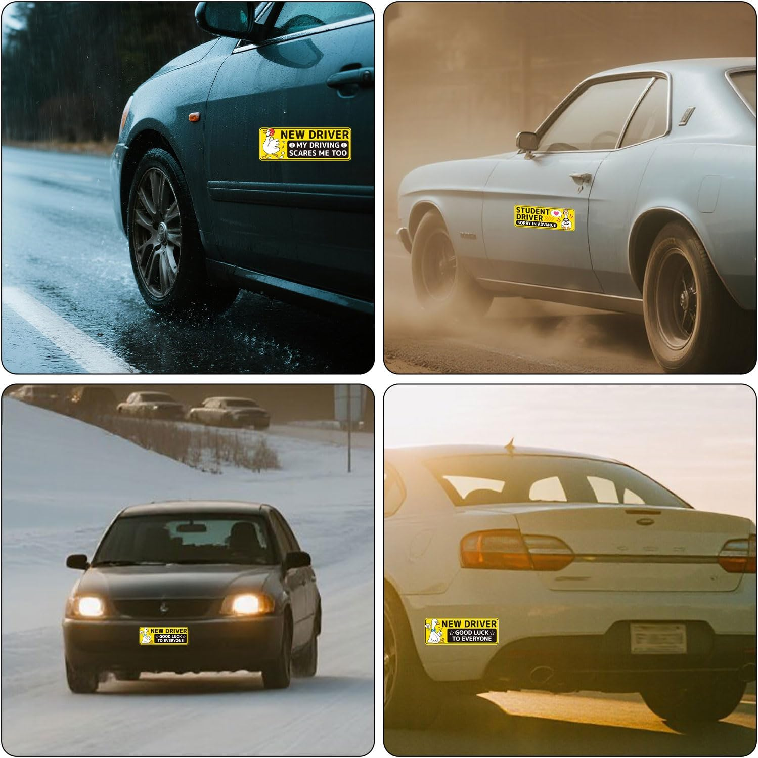 3Pcs New Driver Car Magnet, 9.84X3.54In/25X9Cm Cute Cartoon Goose Student Driver Safety Magnet Reflective Bumper Sticker