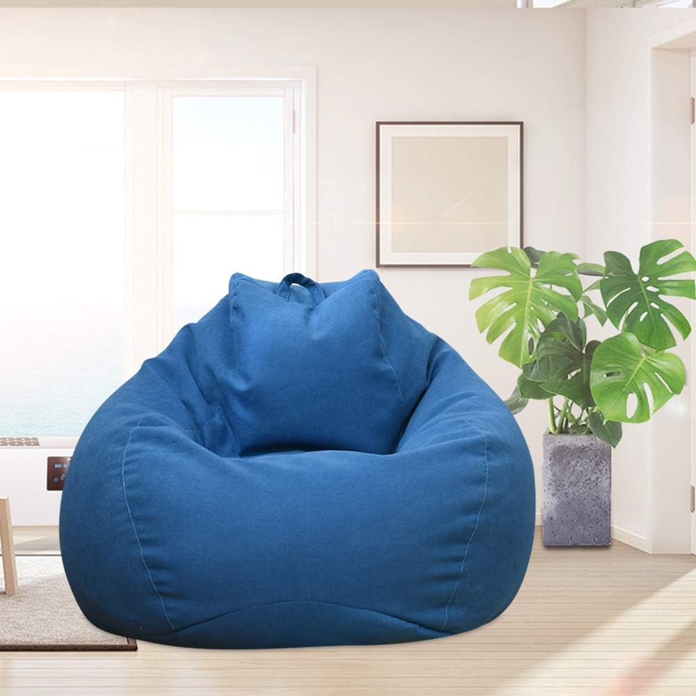 Bean Bag Chair Cover,Adults Large High Back Bean Bag Sofa Cover Recliner Gaming Storage Bag for Indoor Outdoor Beanbag Chair,No Filling (M, Blue)
