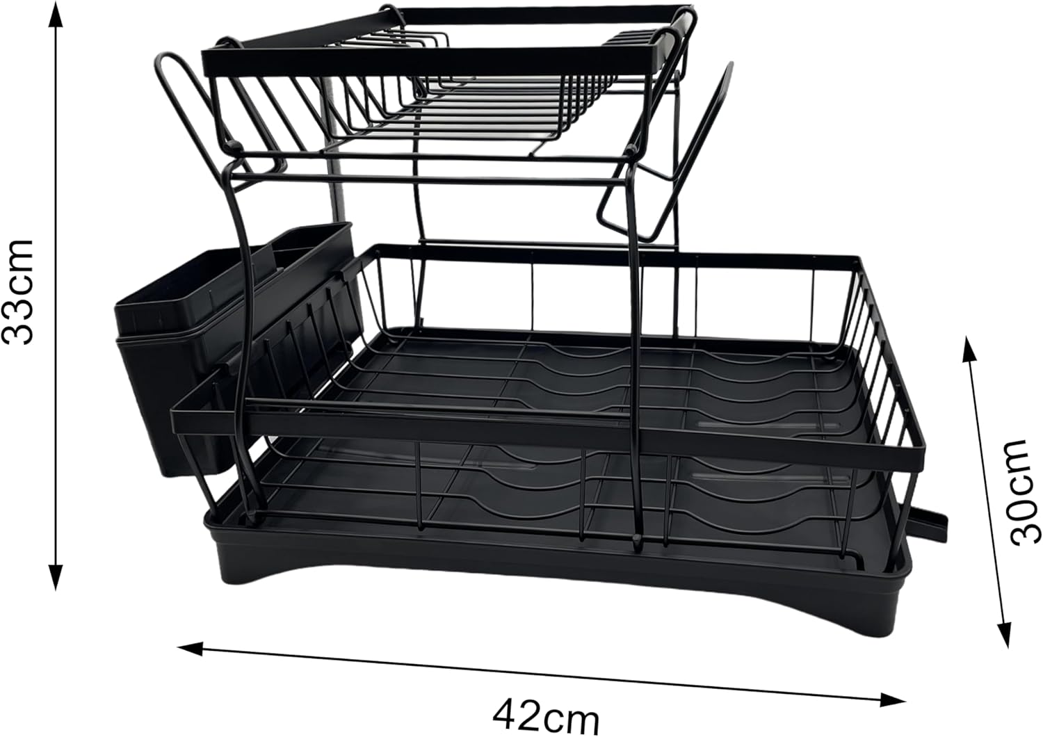 2-Tier Dish Drying Rack &ndash; Heavy-Duty Dish Drainer with 360&deg; Rotating Drainage System, Space-Saving Kitchen Storage & Organization, Black image number 3