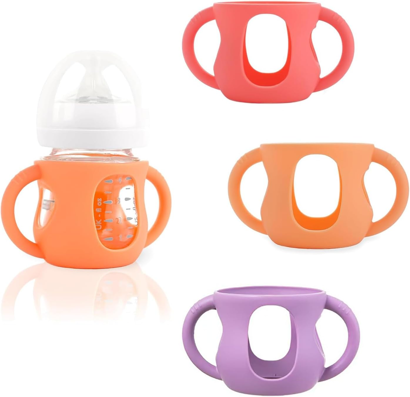 3-Pack Avent Glass Bottle Silicone Sleeve with Handles, Bpa-Free Drop-Resistant Baby Bottle Sleeves, Compatible with Philips Avent Natural Glass Baby Bottles (Bright Blue+Grey+Blue, 240Ml)