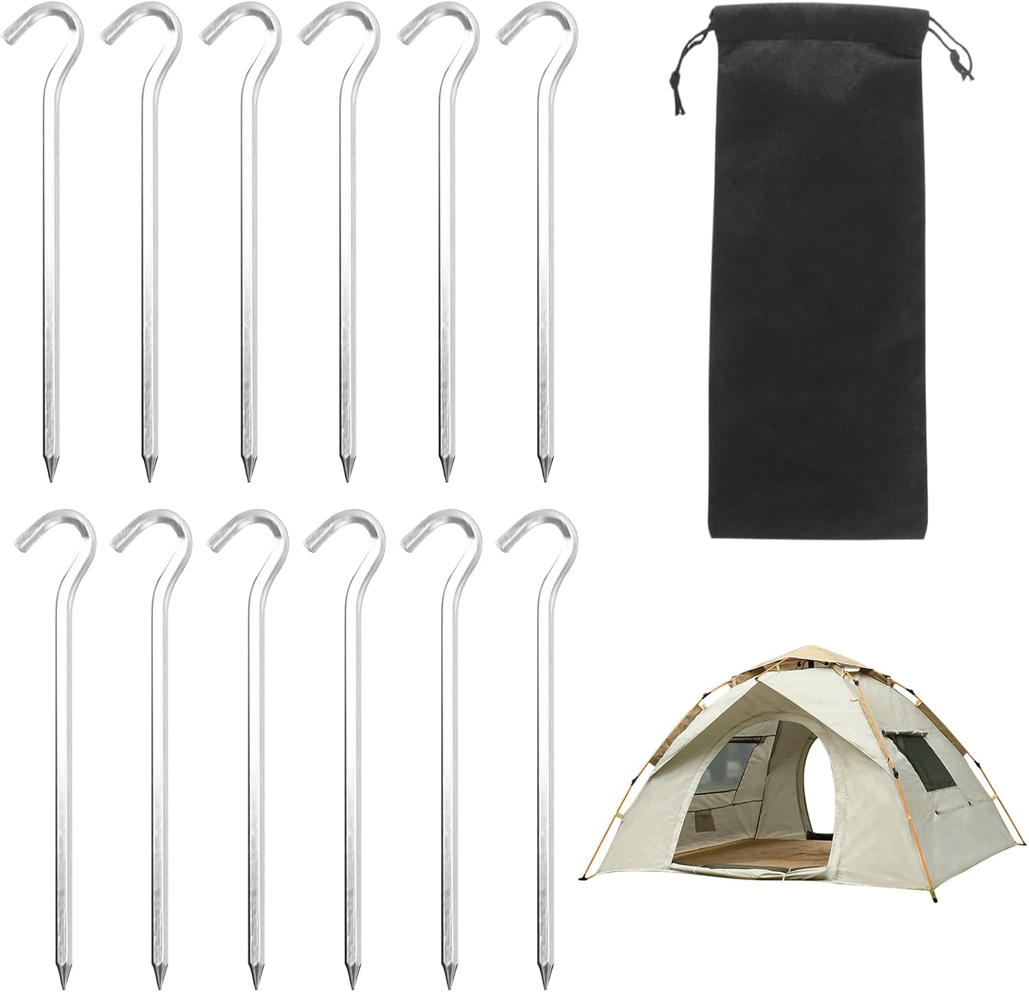 Tent Pegs, 12Pack 7Inch Tent Stakes Heavy-Duty Aluminum Tent Pegs with Hook, Lightweight, Anti-Rust Stakes for Camping, Hiking, and Hard Ground image number 5