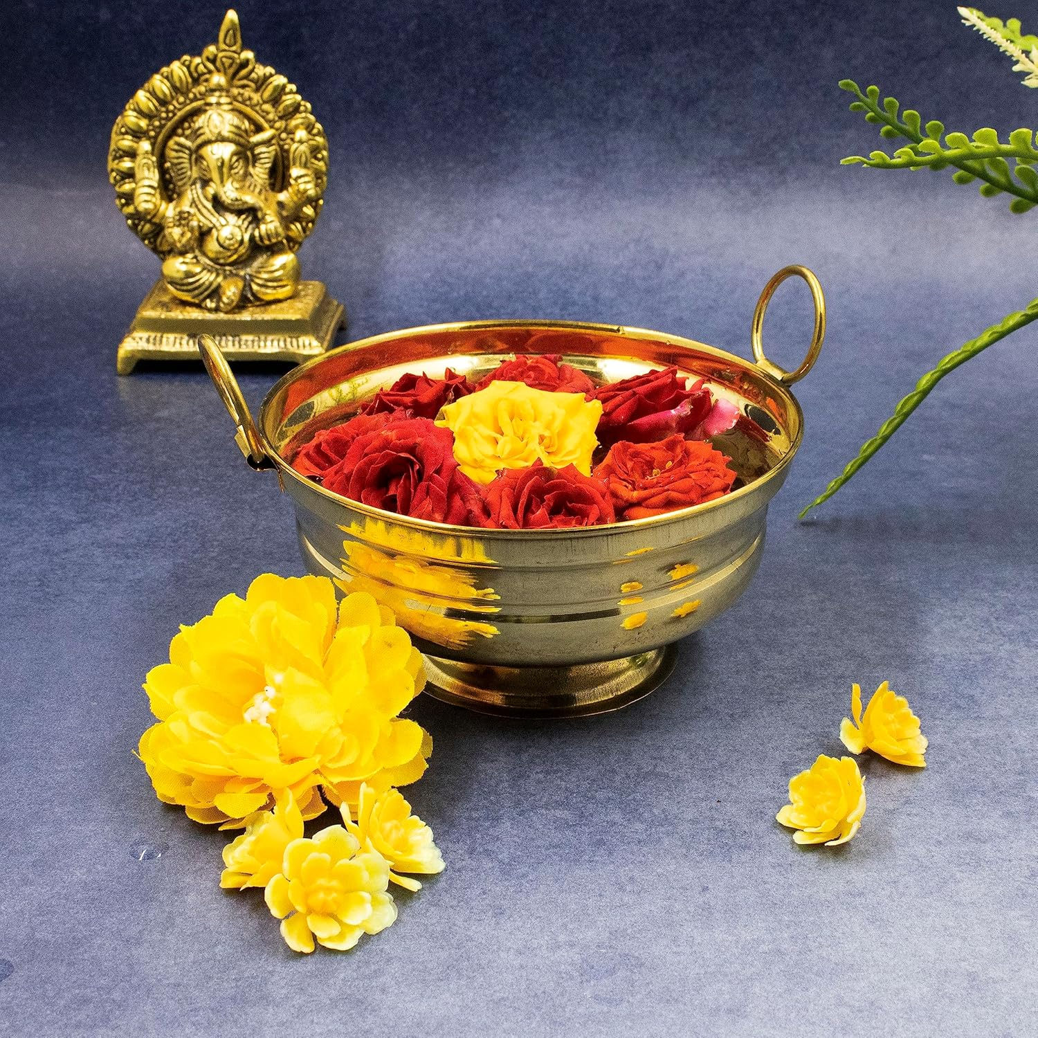 Brass Urli Decorative Bowl Vessel, Home Decor Festive Gift Item- Small Urli with Hook 13 Cm