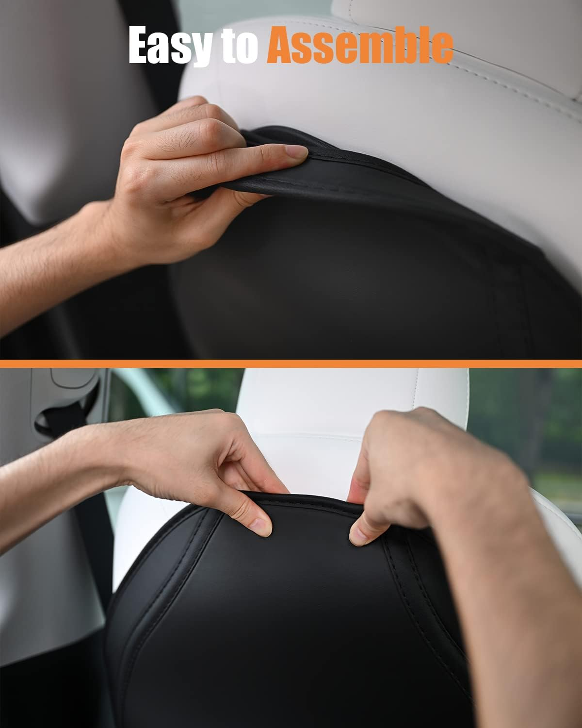 EVANDCAR Tesla Model 3/Y/S Leather Seat Back Protector, Wear-Resistant Car Kick Mats with Organizer Pocket, Set of 2 - Black image number 3