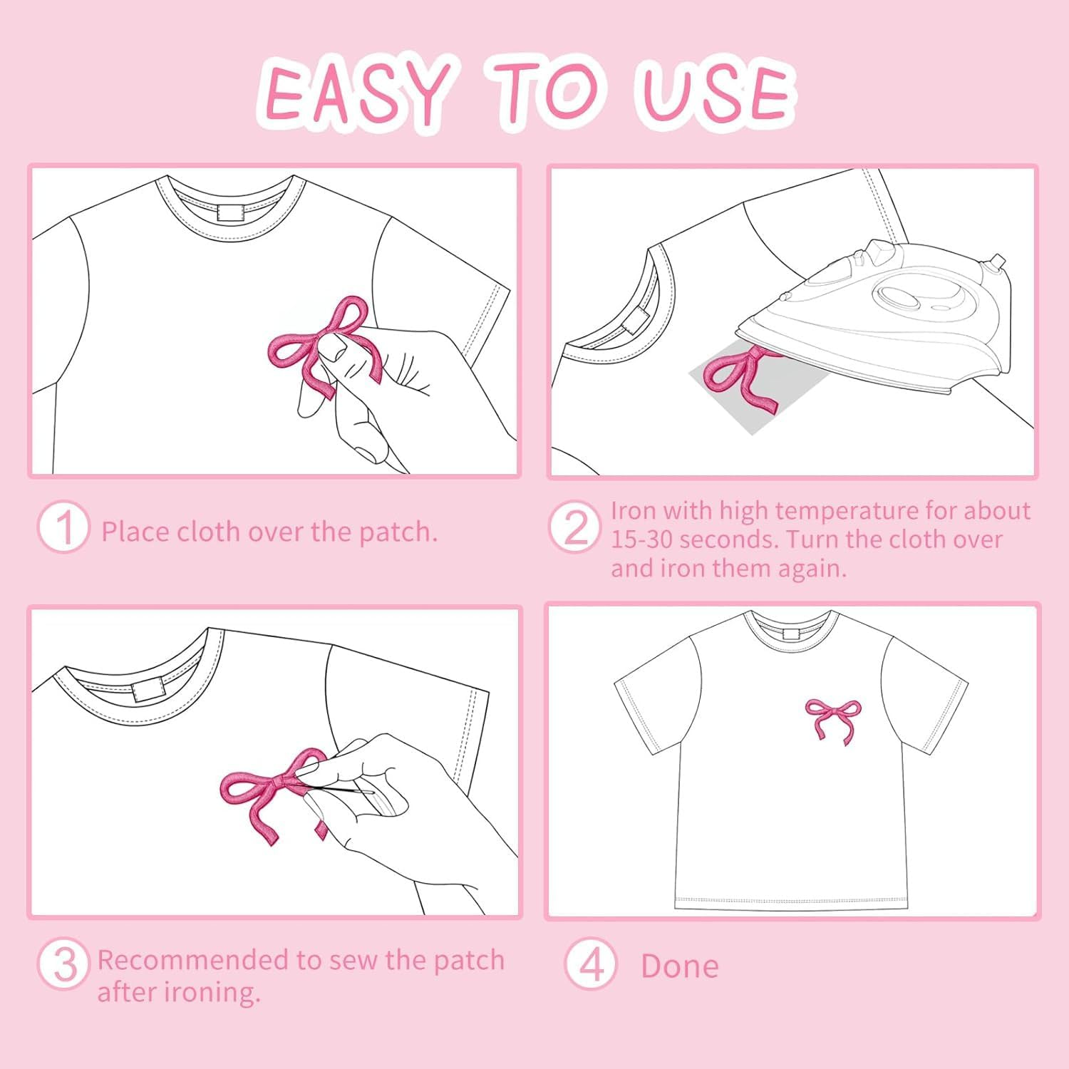 15 Pcs Pink Bow Patches, 3 X 2 Inch Embroidery Bow Iron on Patch for Clothes Iron on Bows Cute Bow Patch Sticker Embroidered Applique for DIY Sewing Jeans Shirt Hat Jackets Clothing Backpacks(Pink)