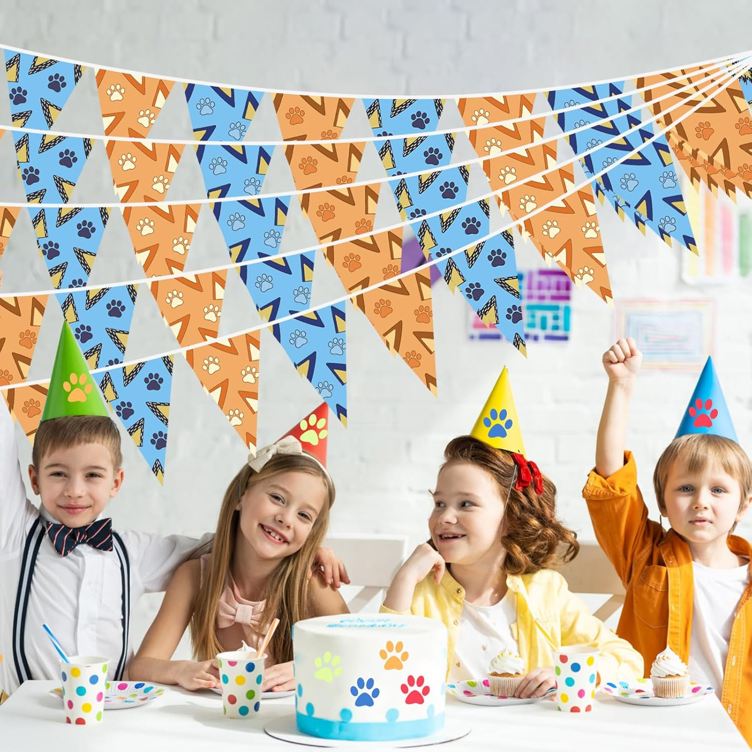 5 Sets Dog Paw Birthday Banner, Blue Orange Dog Paw Garden Flag Pennant Flag Banner Dog Paw Birthday Backdrop for Outdoor Garden Yard Home Wall image number 2