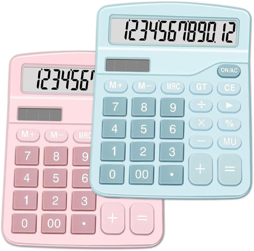 2-Pack Desktop Calculators &ndash; Dual Power Solar & AA Battery, 12-Digit Large LCD Display, Sensitive Buttons &ndash; Perfect for Office, School, Home Use (1 Blue & 1 Pink) image number 3