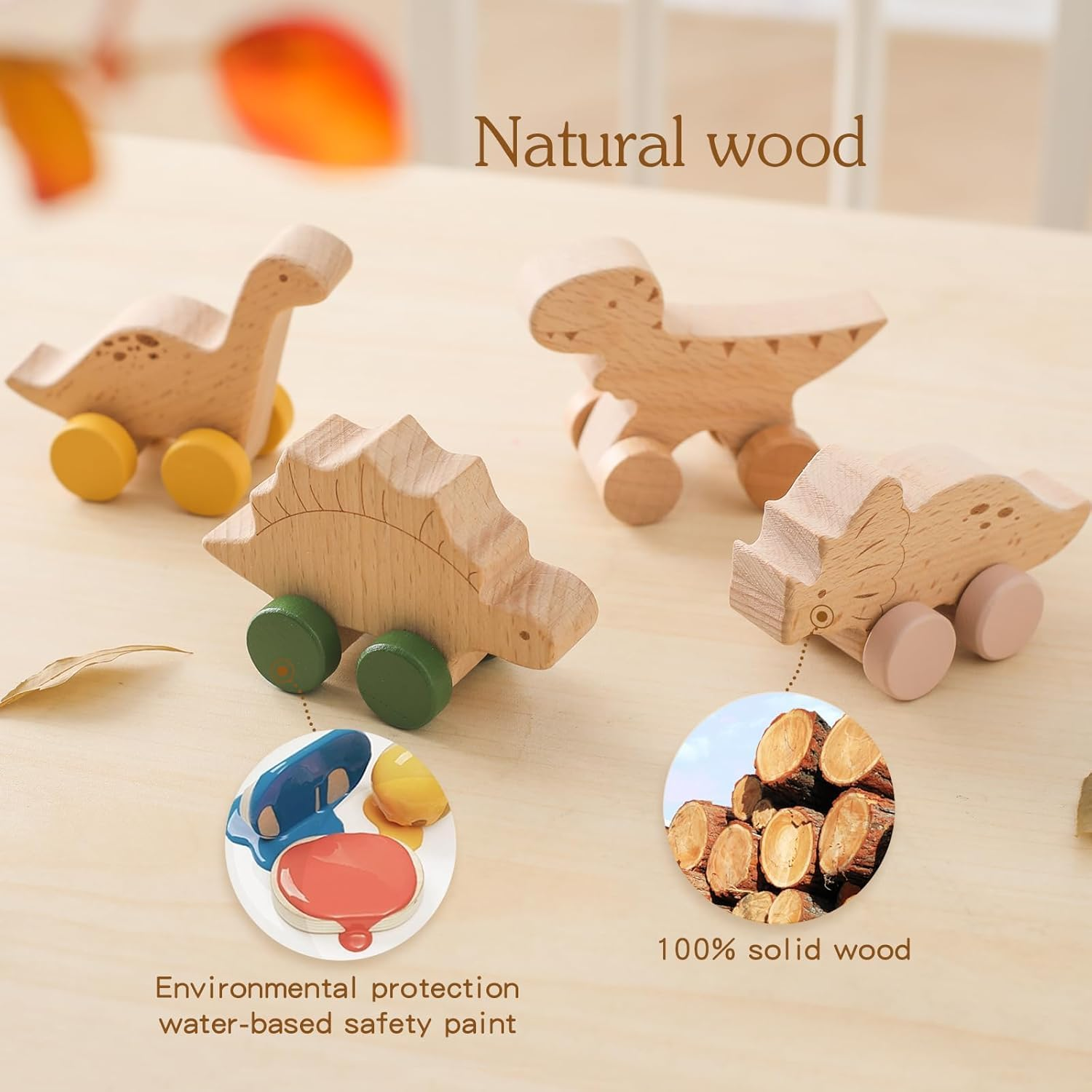 Wooden Dinosaur Cars Montessori Toys for Babies Baby Push Car Toys Wooden Vehicles Development and Infant Grasping (3PCS) image number 5