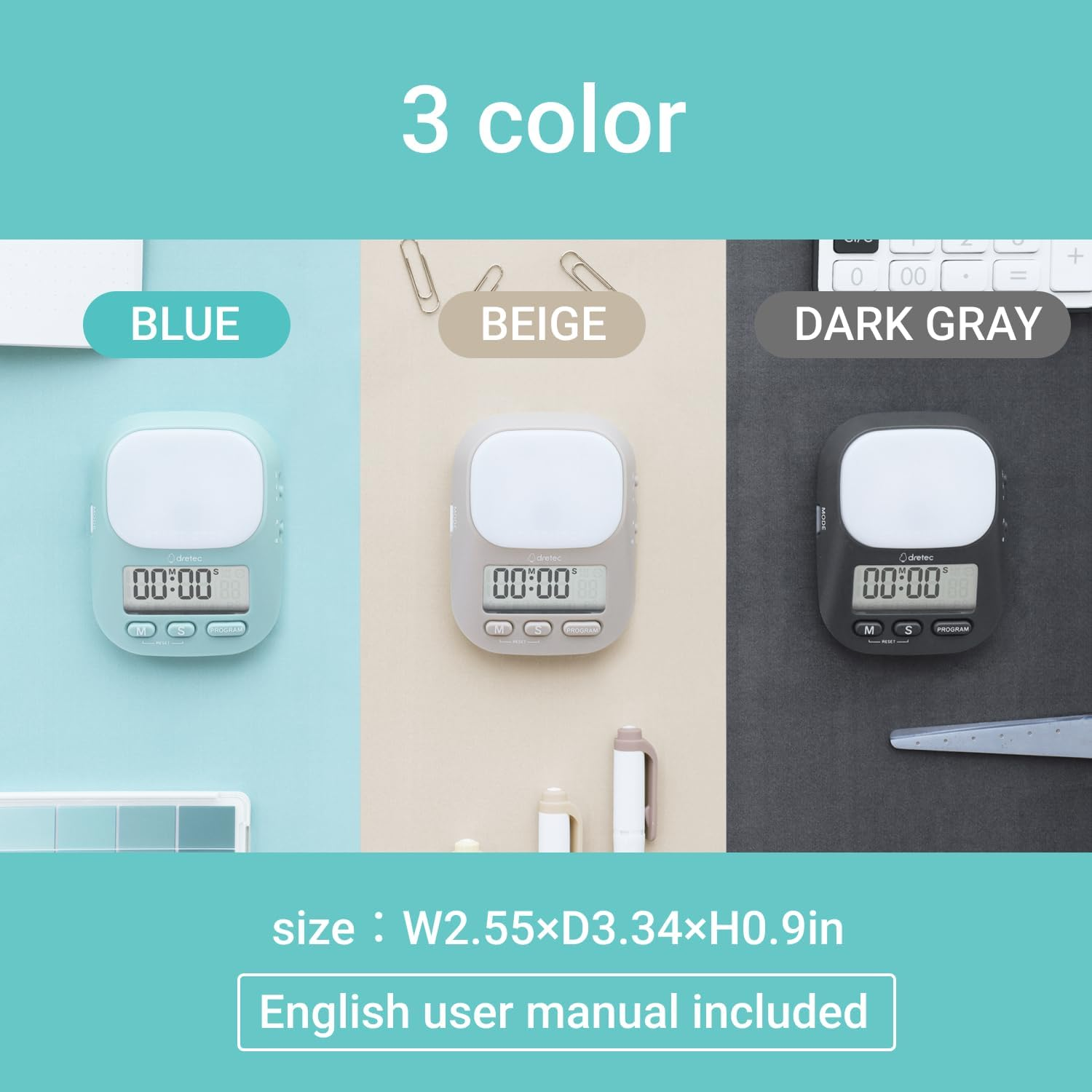 Dretec Pomodoro Timer, Productivity for Studying, Large Button, Interval (Beige)