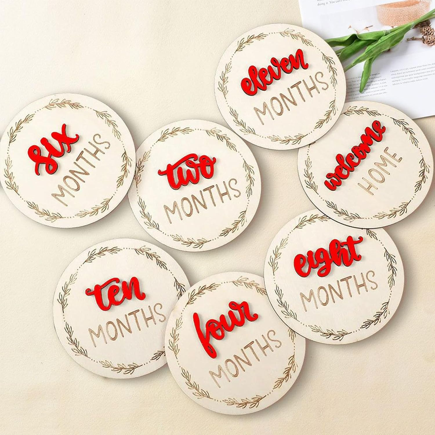 Generisch Monthly Development Signs for Babies, 3D Monthly Photo Marker Disc, 7 Pieces, Decorative Month Marker Discs Wall Decoration for Children'S Room, Photography image number 1