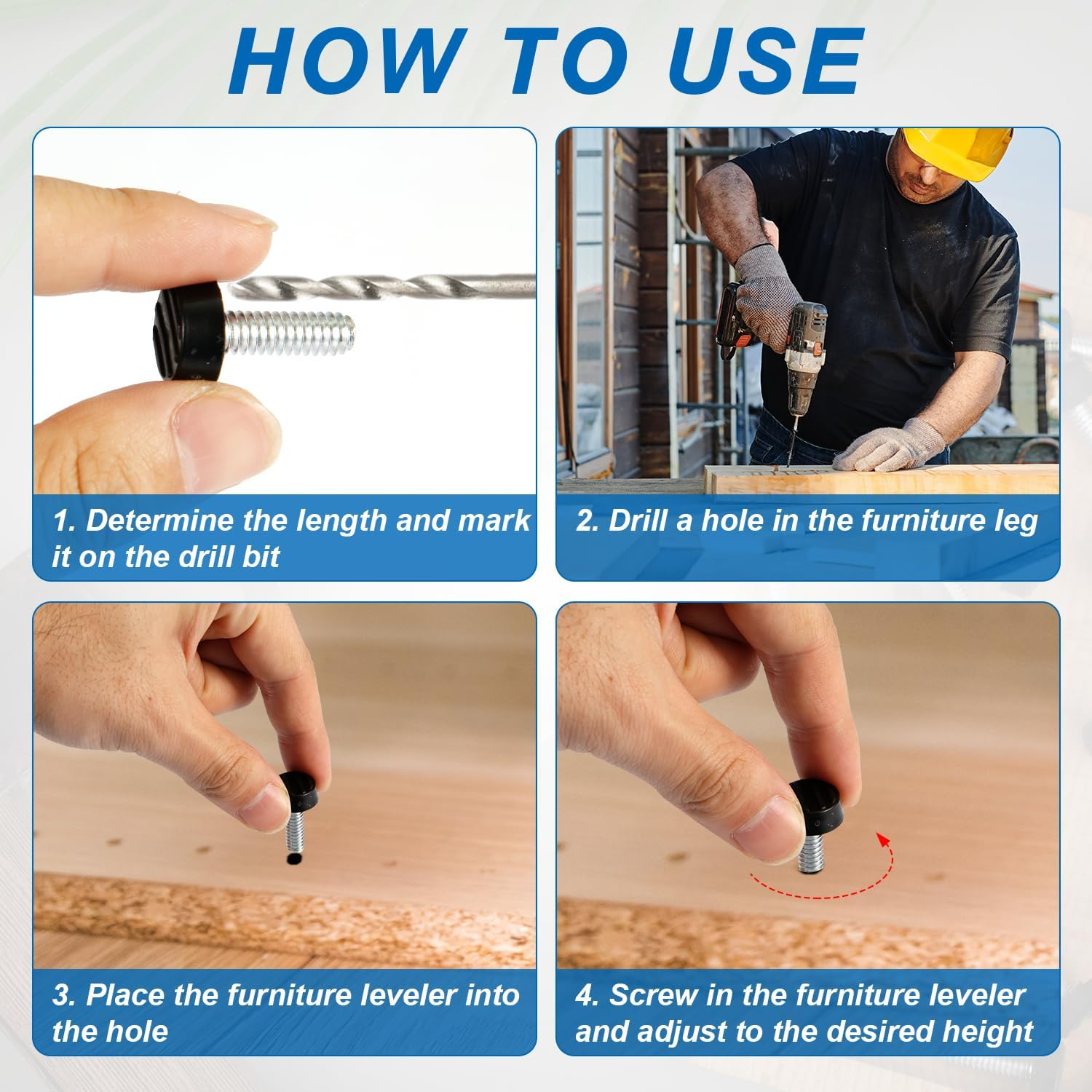 20Pcs 1/4" Thread Furniture Leg Leveler, Adjustable Table Leveling Feet Screw-In Anti-Slip Chair Leg Extender for Cabinet Desk Dresser Stool Noise Reduction image number 5