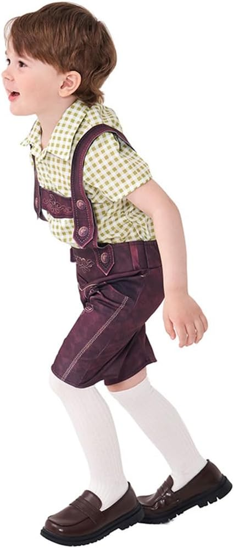 IBTOM CASTLE Toddler Boys Oktoberfest Costume Lederhosen Shorts German Bavarian Halloween Beer Festival Dress up Outfit Set image number 2