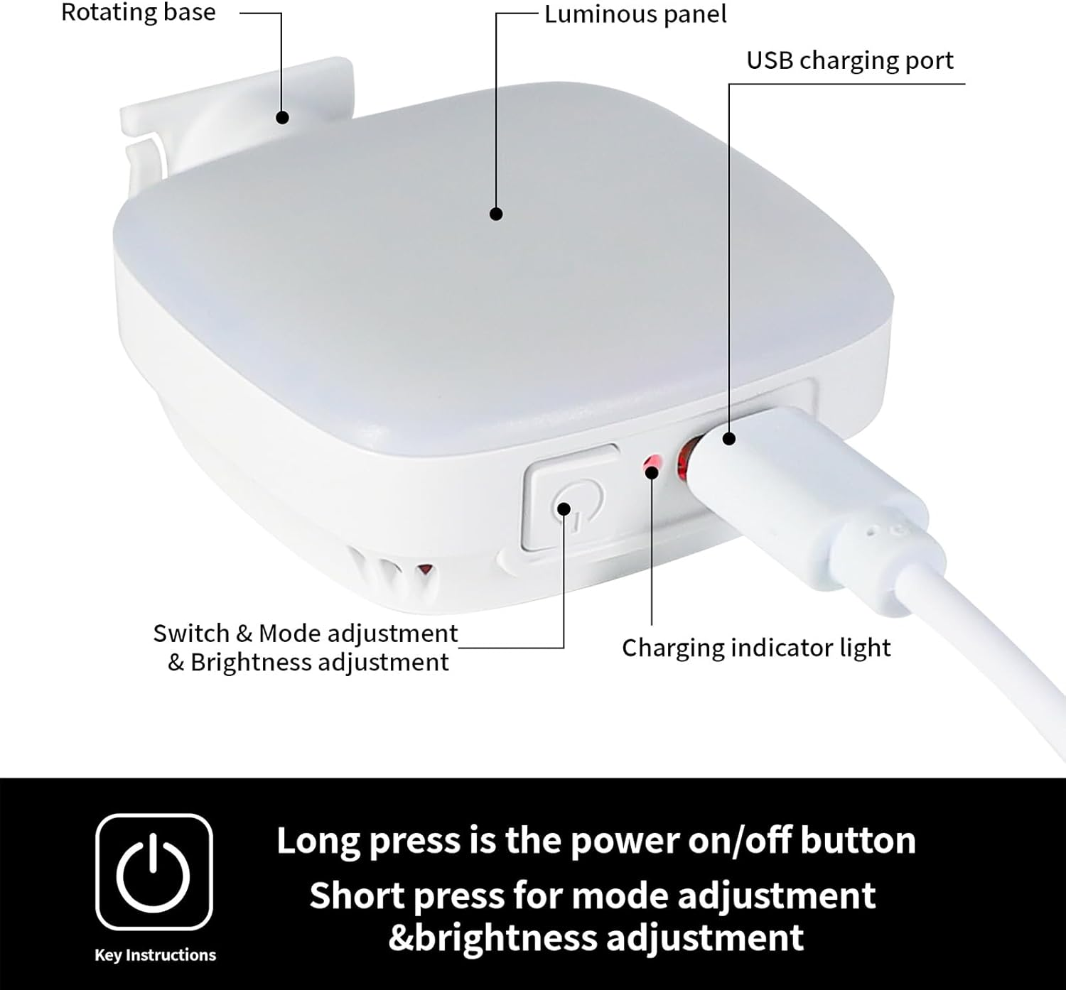 ENUOLI Portable Fill Light - 3 Colors & 9 Dimming Levels, Rechargeable Cell Phone Selfie Lights, Rechargeable Clip-On Selfie Lights for Makeup/Photography, Clip on Phone/Laptop/Camera - White-D6 image number 3