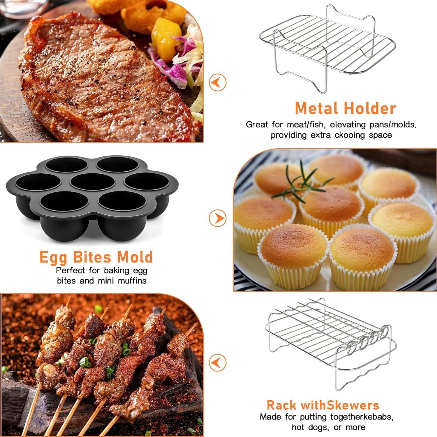 Air Fryer Accessories Set of 9,Dual Basket Fit for Ninja DZ201, DZ401 & Most 8 Qt - 10 Qt and Larger Zone Air Fryer, Include Cake Pizza Pan, Rack & Skewer, 100 Paper Liner (9)