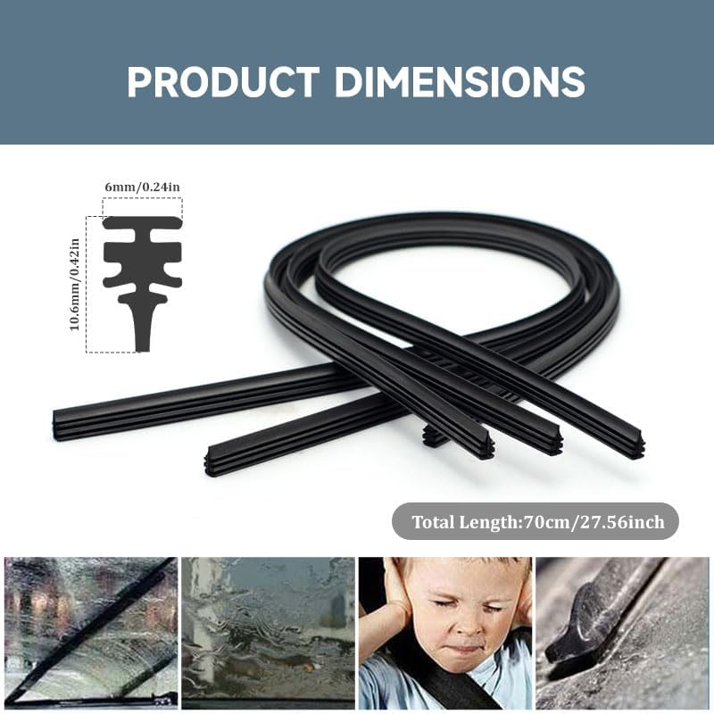 4 Pcs Universal Wiper Blade Refill, 6X10.6Mm Silicone Rubber Refill Compatible with Frameless Wiper Blades, 70Cm Adjustable Length for Car, SUV, Truck image number 1