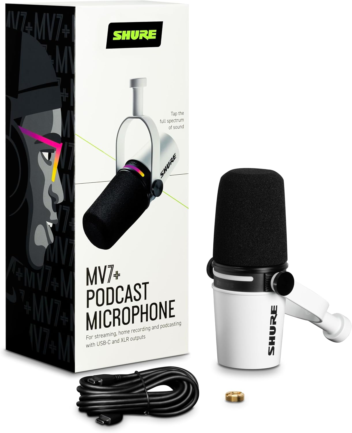 Shure Motiv MV7+ Podcast Dual-Output Cardioid Dynamic Microphone with XLR/USB, White image number 1