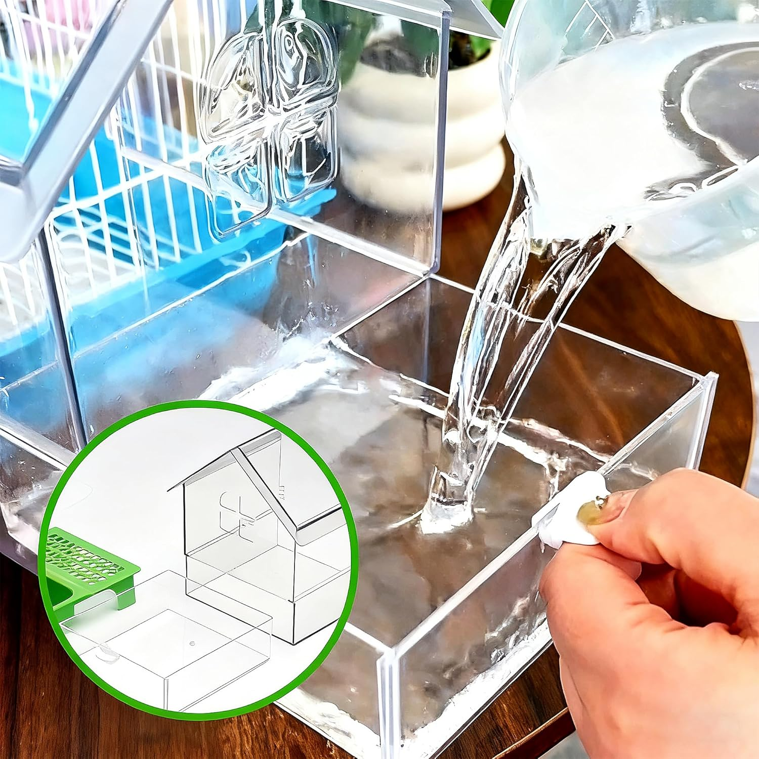 TSWCBYYLB Dual Compartment Pull-Out External Parrot Bird Feeder with Cage Mount & Wash Area image number 5