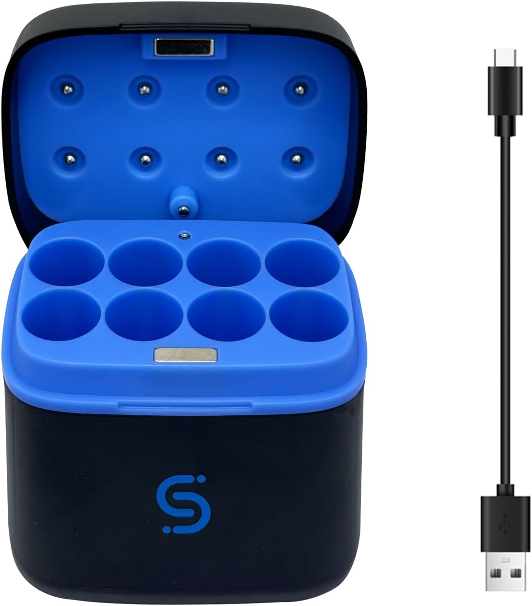 SLODA 8-Slot AA Battery Charger - Type-C Fast Charger for Rechargeable AA Ni-Mh,Ni-Cd& Lithium Batteries, Smart LED Display, Portable Magnetic Case, Multi Protection. image number 5