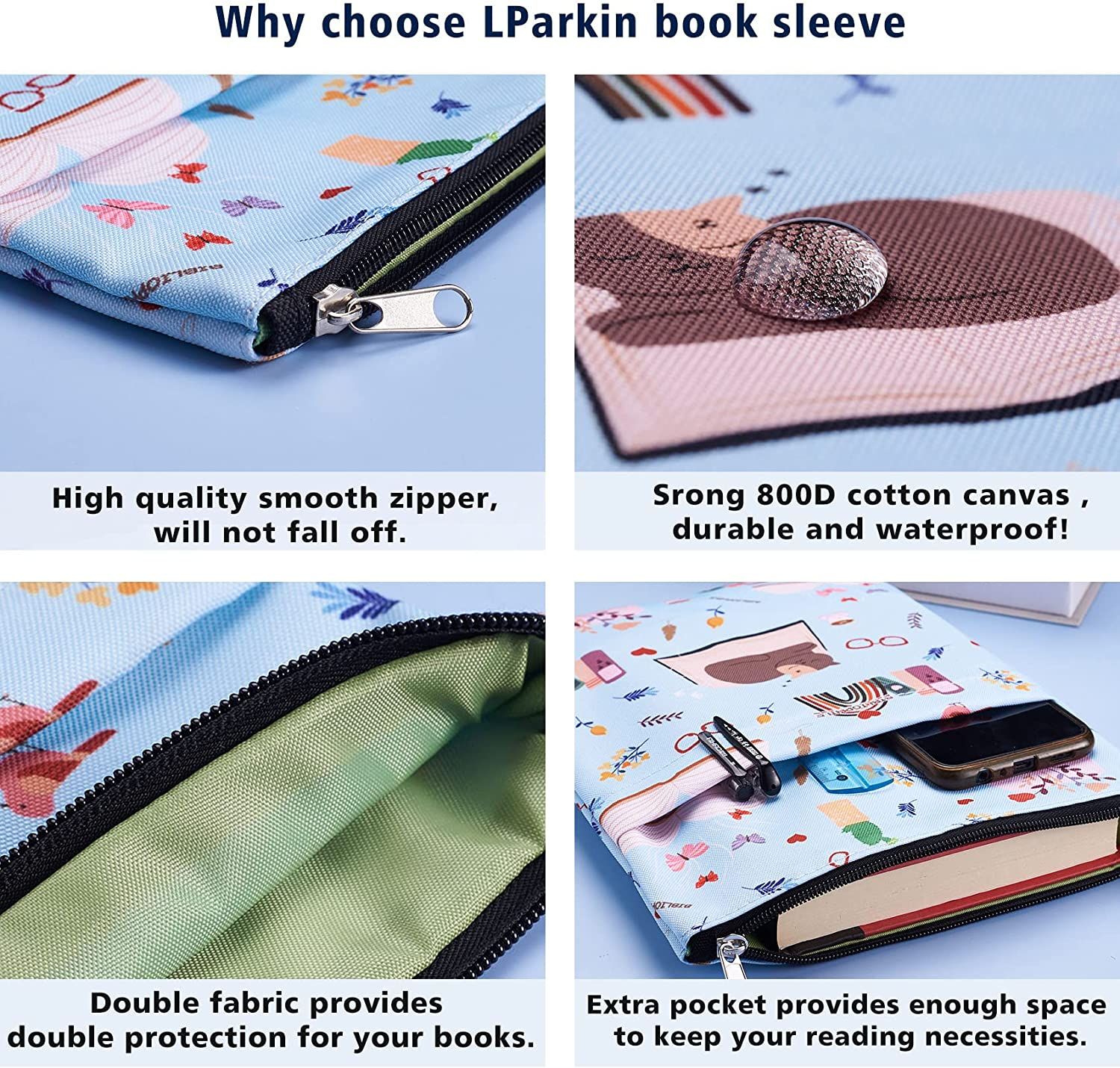 Book Sleeve for Book Lovers, Bibliophile Book Protector, Book Covers for Paperbacks, Washable Fabric, Book Sleeves with Zipper, Medium 11 Inch X 8.7 Inch image number 2