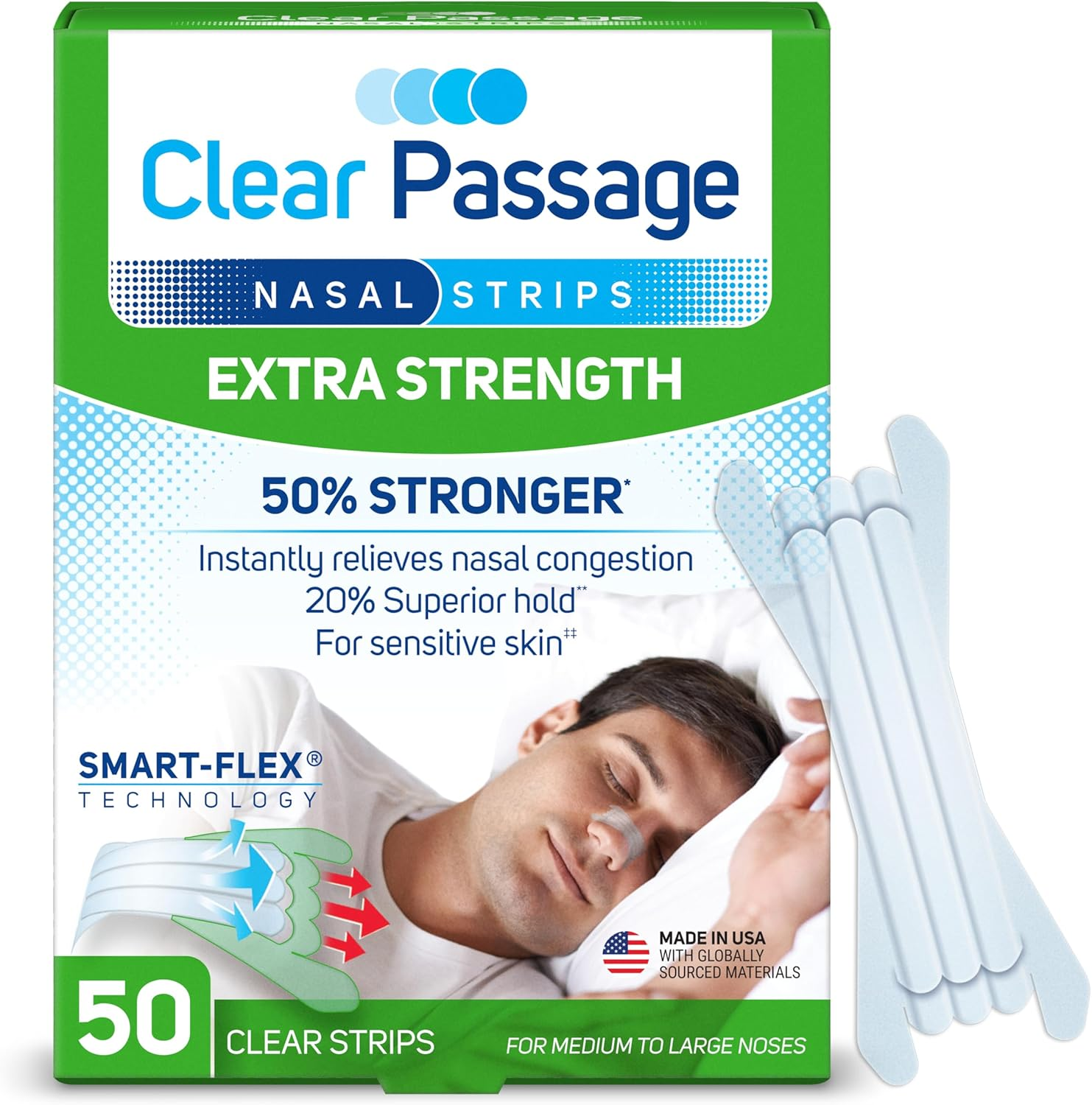 Nasal Strips, Clear Extra Strength, 50 Count | Works Instantly to Improve Sleep, Reduce Snoring, & Relieve Nasal Congestion Due to Colds & Allergies image number 6