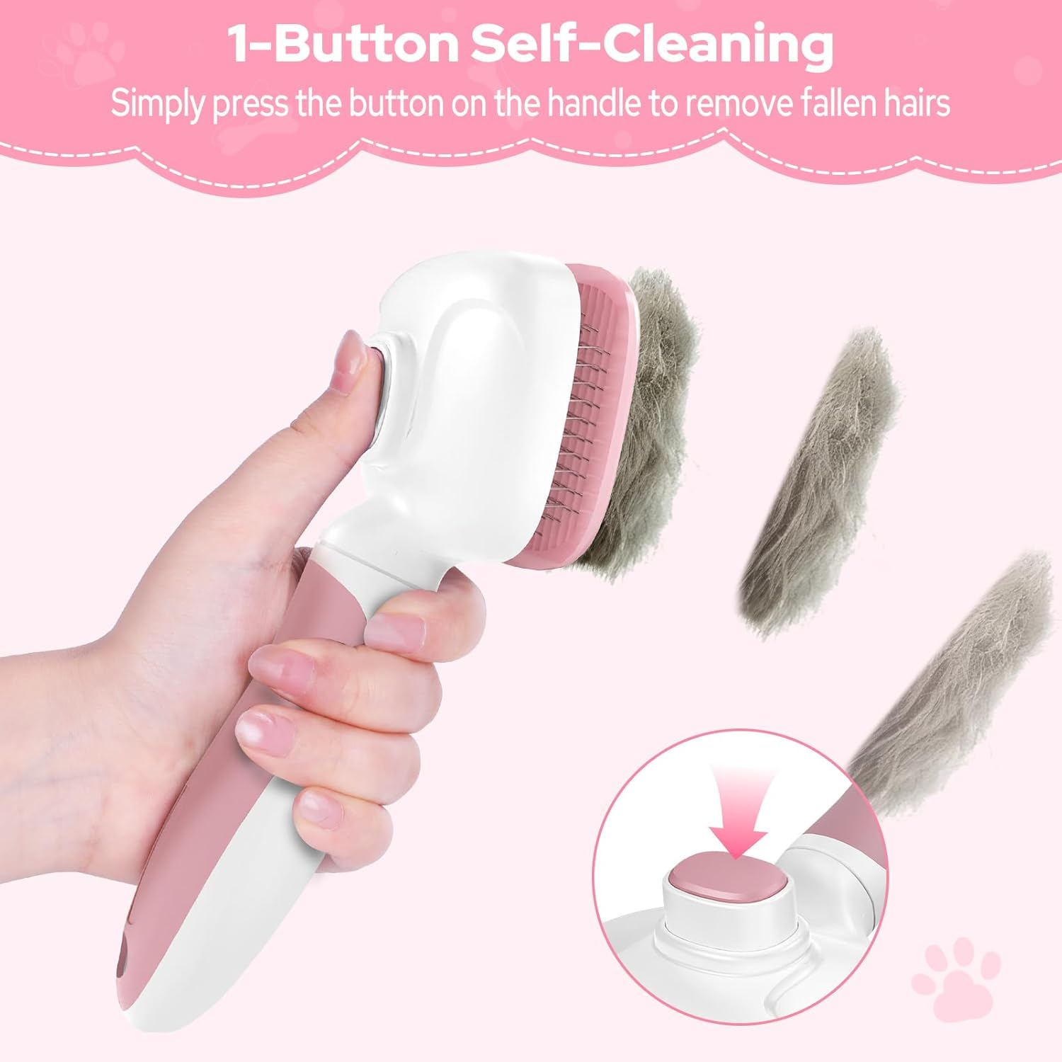 Zivacate Cat Brush Dog Brush, Self-Cleaning Slicker Brush, Dog Comb Fur Brush Dog Gently Removes Undercoat, Massage Grooming Brush for Medium and Long Hair Dogs Cats - Pink/White