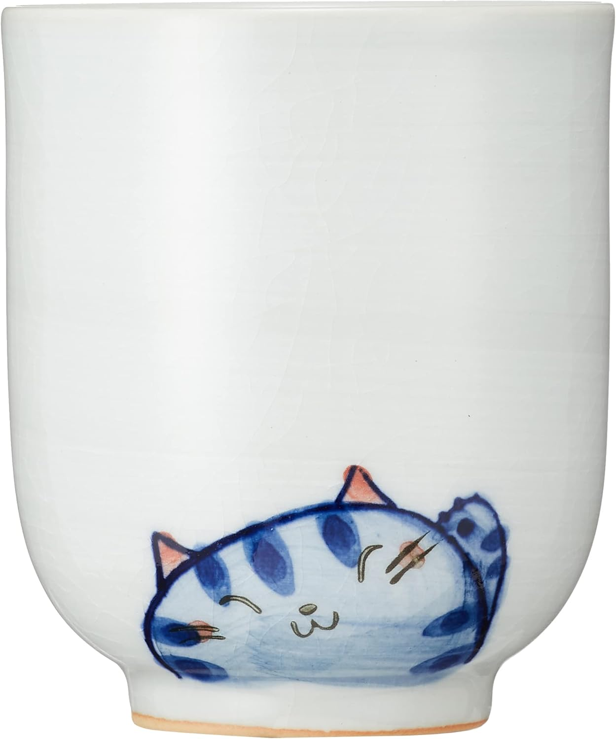 Seto Ware 091-0028 Yumekobo Trio the Nyan Teacup Cup, Large, Approx. 7.1 Fl Oz (210 Ml), Blue, Made in Japan image number 1