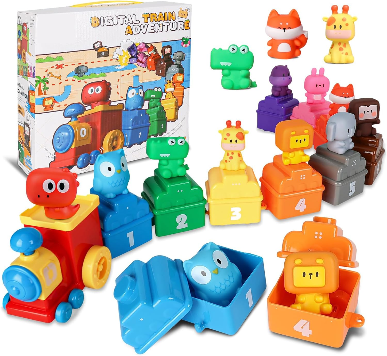 Educational Toy for Toddlers Age 1 2 3, 10-Piece Train Engine Pairing Set with Hand Puppets TEM Learning, Color Matching & Motor Skills Activity Christmas Birthday Baby Boys Girls image number 2