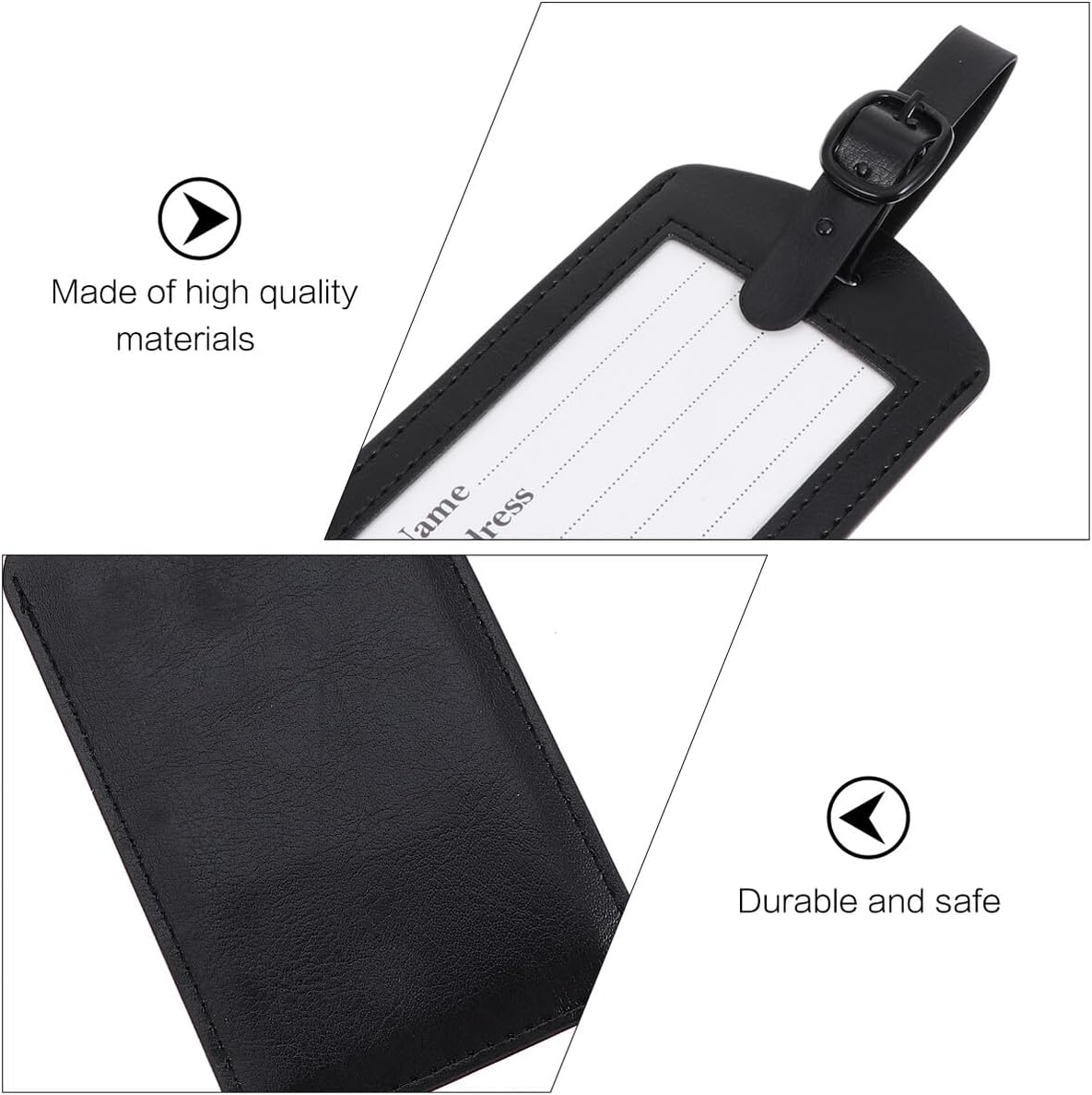 OKUMEYR 5Pcs Black PU Leather Boarding Pass Luggage Tags Lightweight Travel Suitcase Id Labels Reusable and Comfortable Texture Easy-Tie Baggage Identifier for Carry Travel Bags image number 3