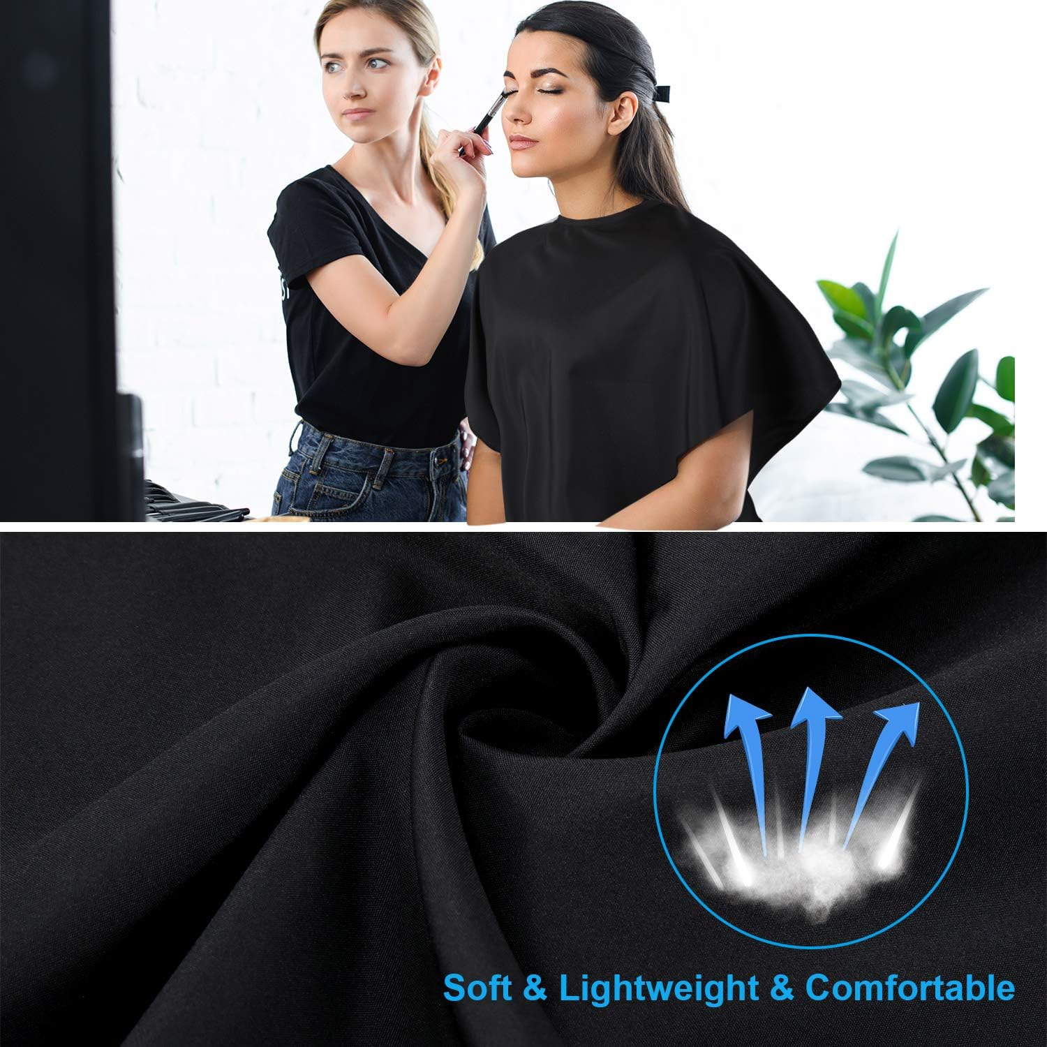 2 Pcs Makeup Cape and Bib - Waterproof Beauty Salon Barber Dye Styling Shampoo Cape for Hairdresser Artist Clients, Black