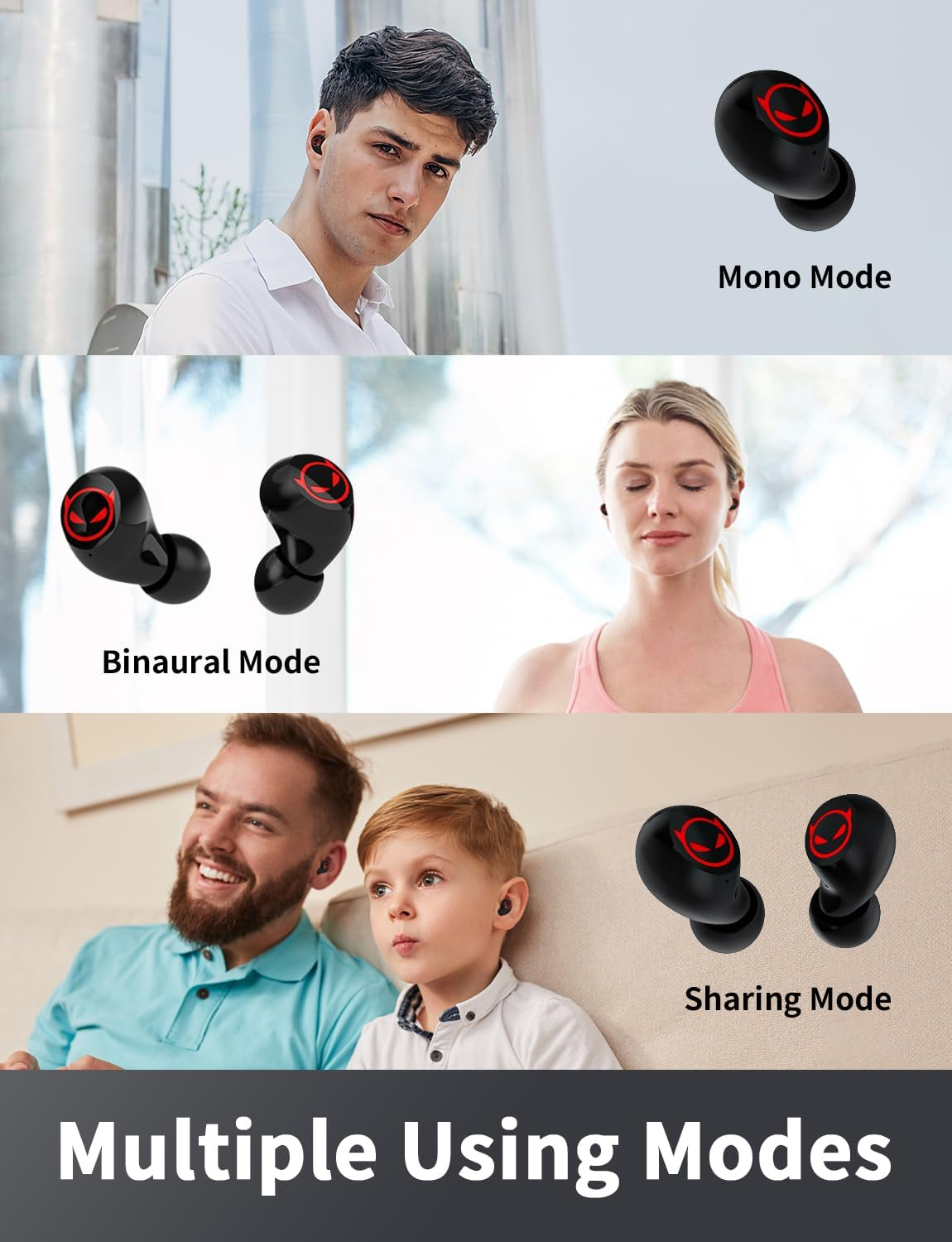 Personalise Bluetooth Headphones,Intelligent Touch,Noise Cancelling Wireless Earbuds,Bass Boost Stereo Sound,36H Playtime and IPX5 Waterproof,With 3(S M L)Ear Cups,Kids Wireless Earbuds for Small Ears